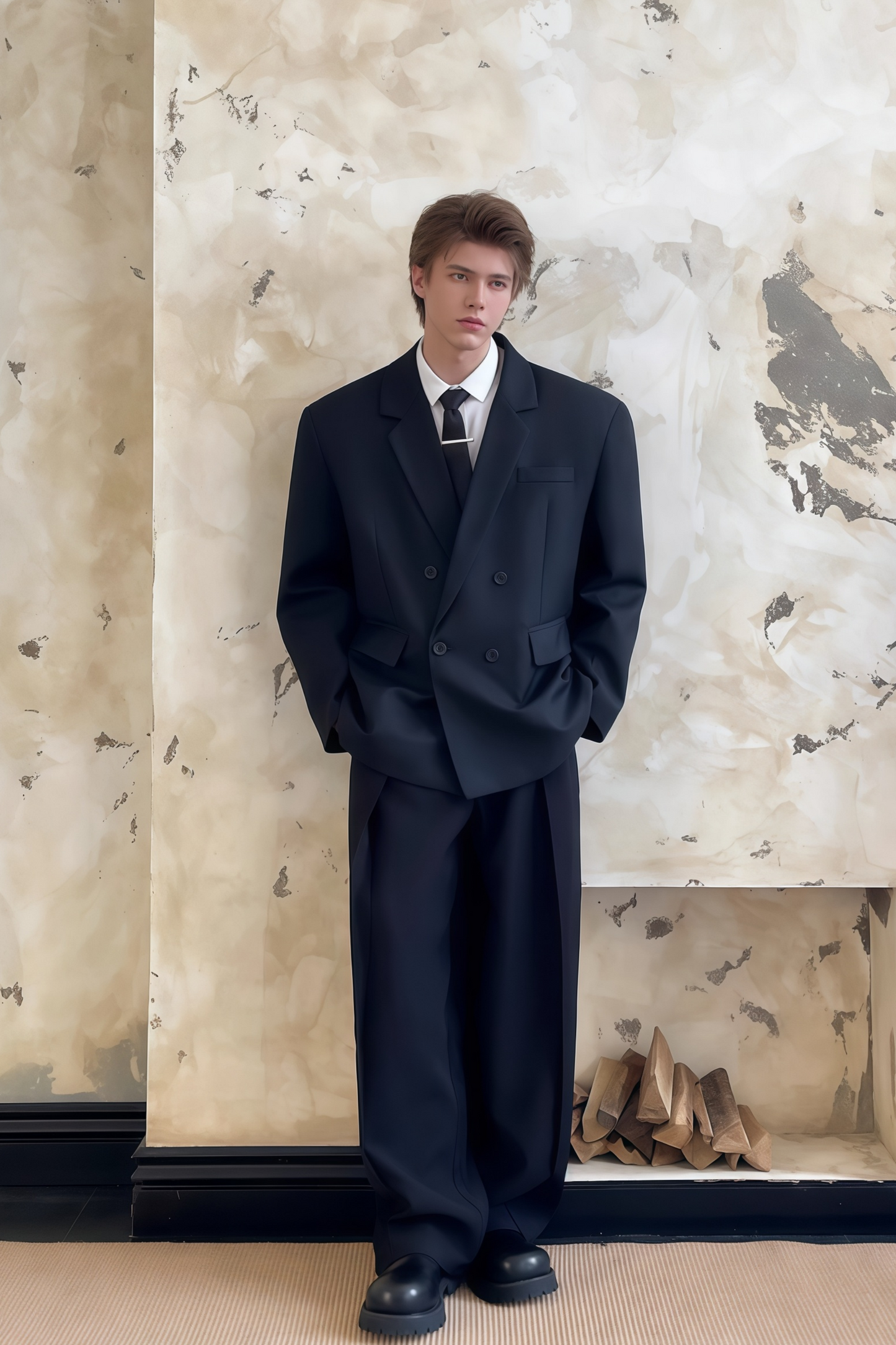 Lysander black double-breasted blazer