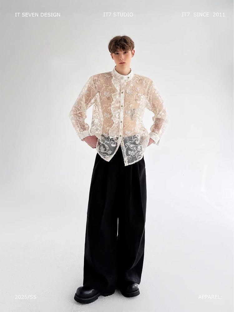 Imran white floral-appliqué shirt