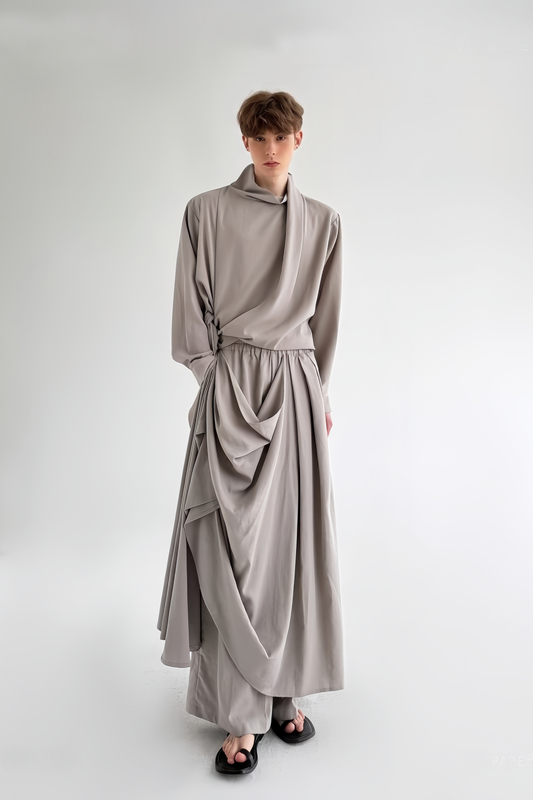Nolan gray layered-silhouette draped trousers