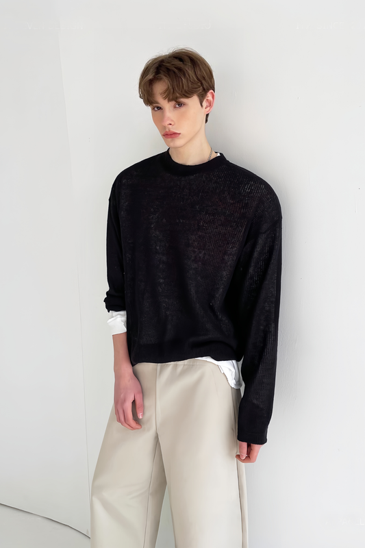 Oliver black crochet-knit jersey