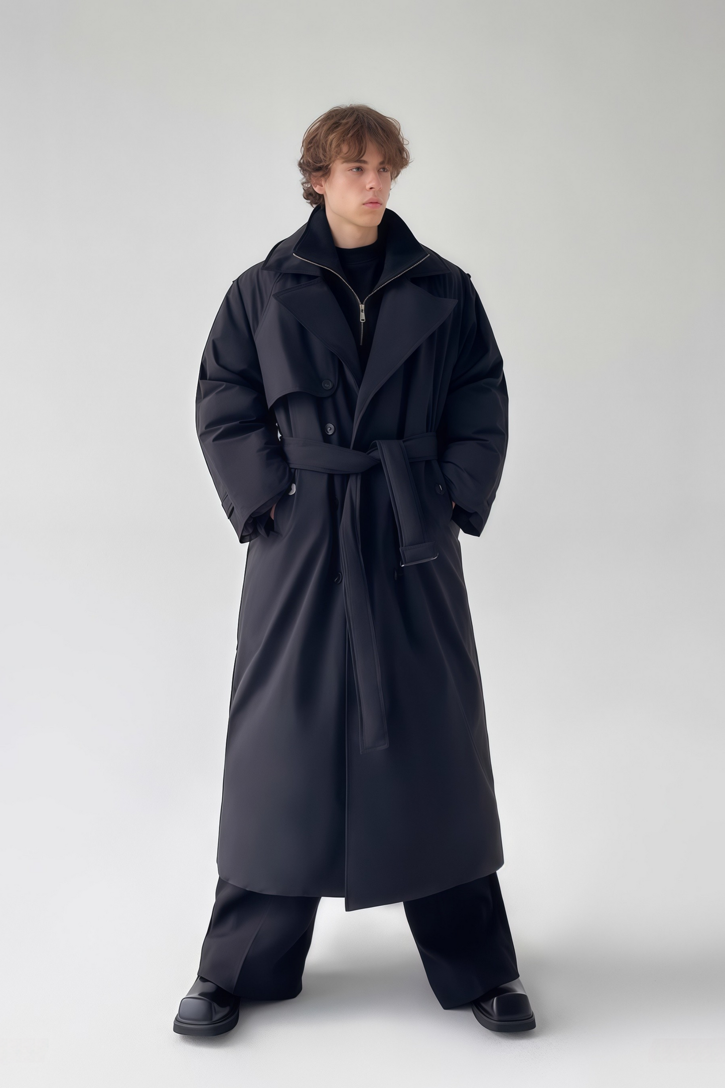 Lucas black down-feather maxi coat