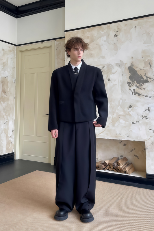 Orion black mesh-pattern V-neck blazer