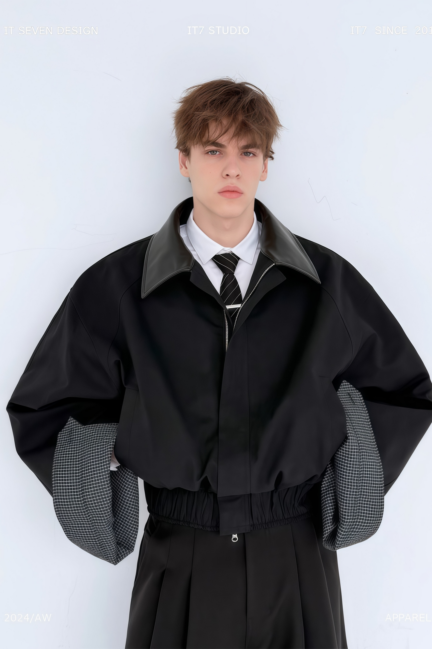 Ragnar black patchwork-collar large-cuff cropped jacket