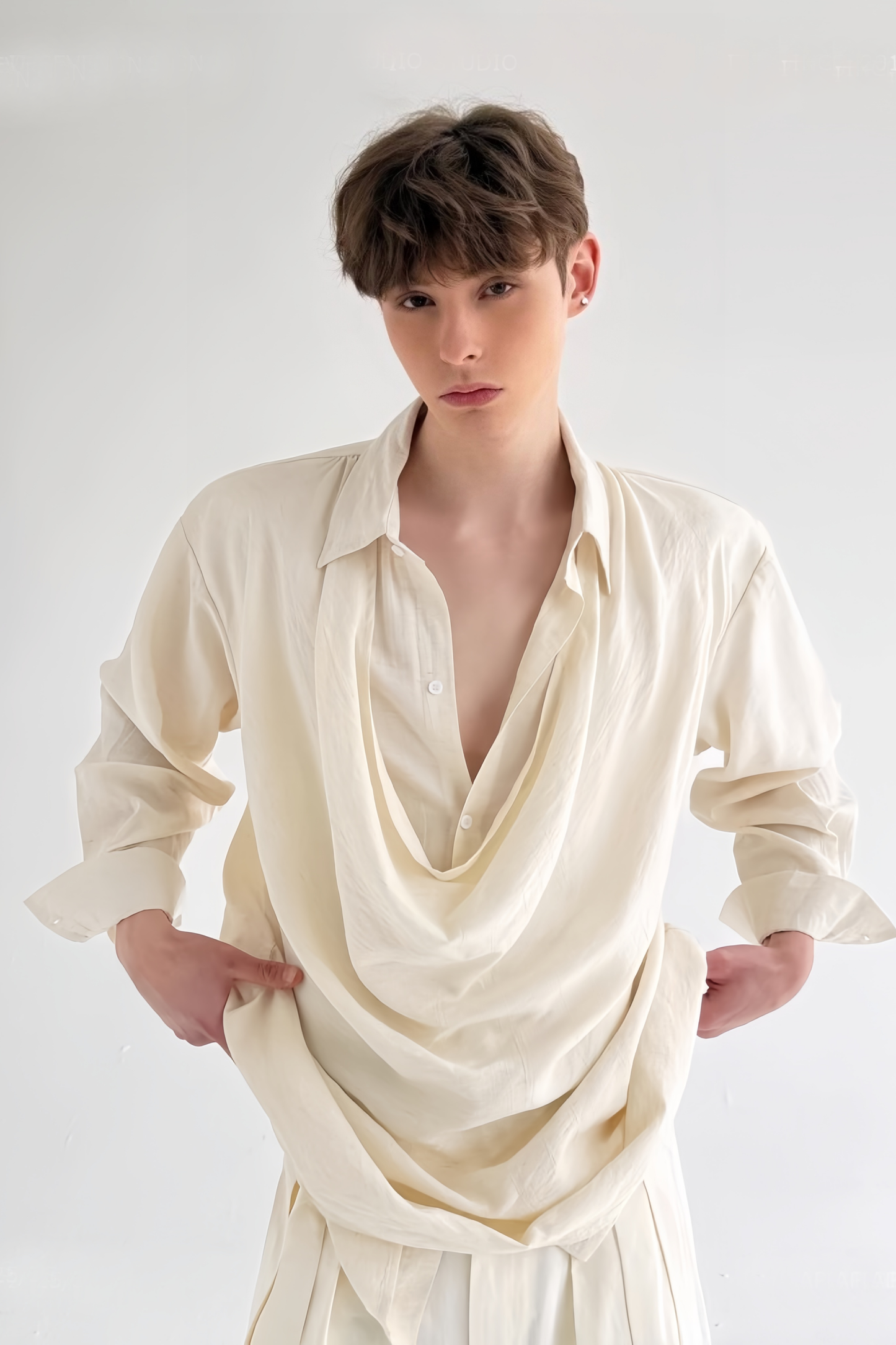 Ibrahim white cowl-neck shirt