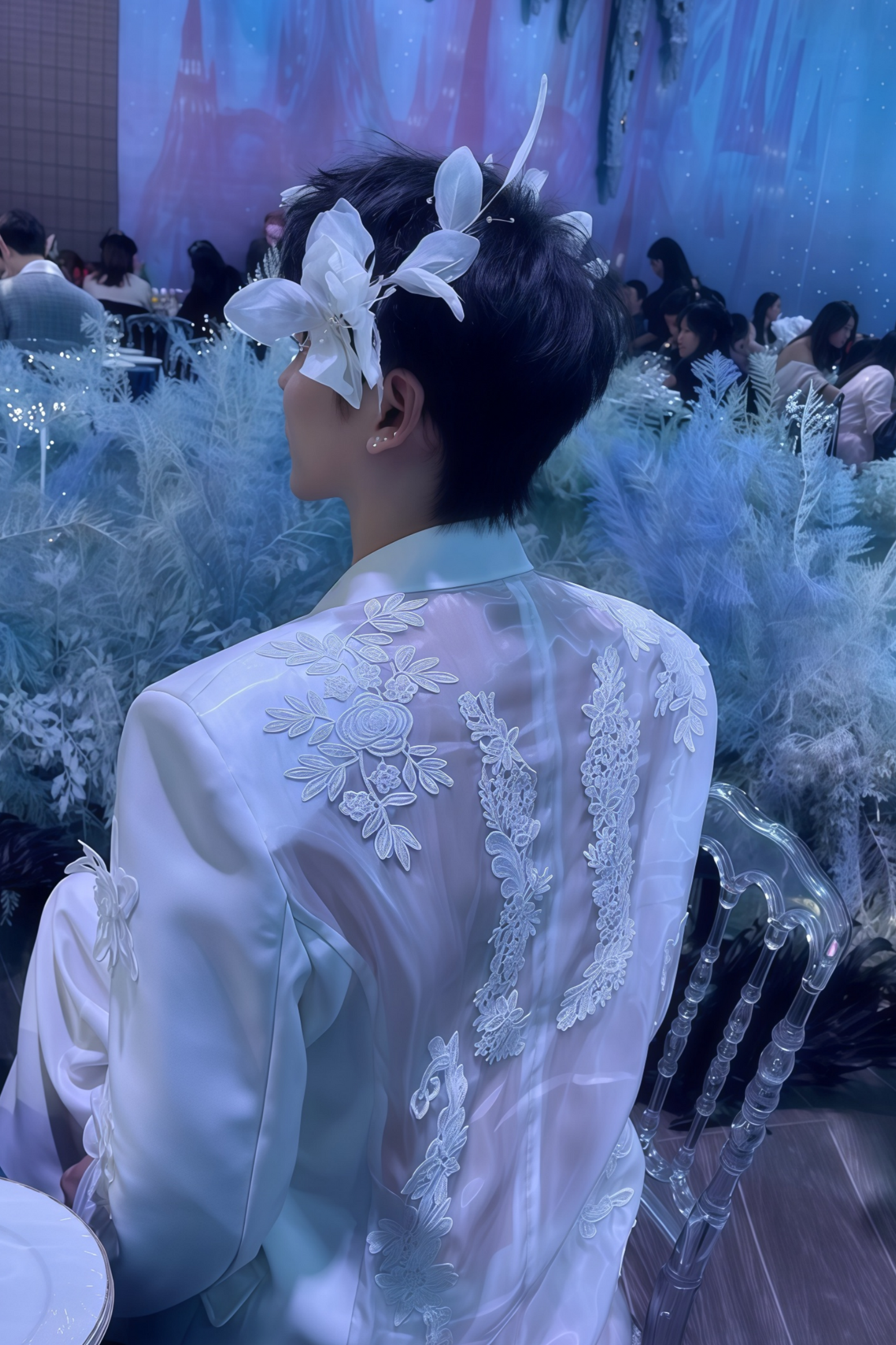 Jules white embroidery mesh suit