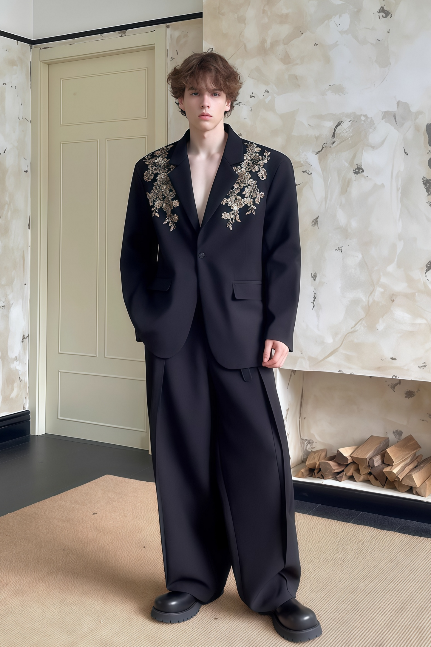 Peregrine black embroidered blazer