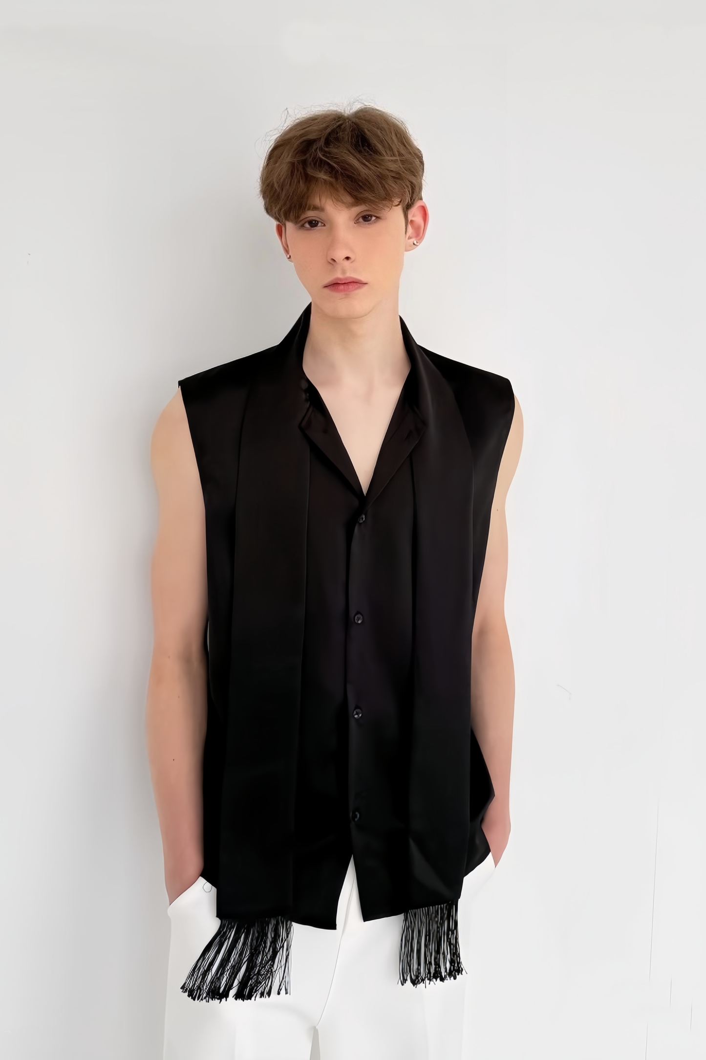 Marius black tassel-tie detail vest