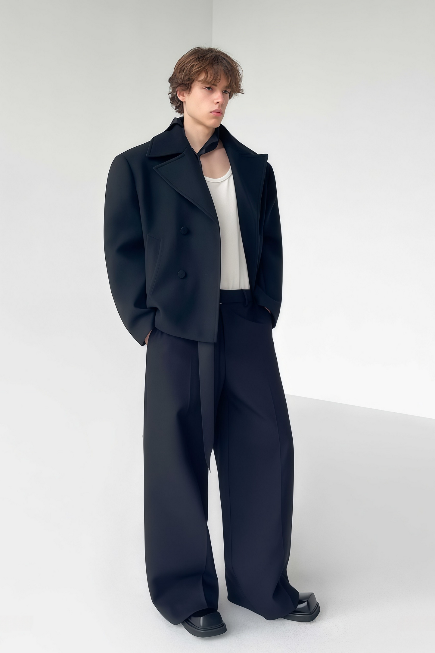 بنطلون آدم أسود واسع الساقين