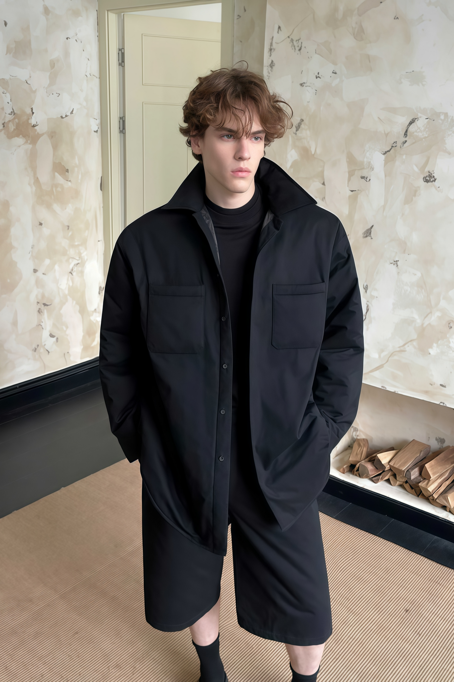 Finn black cotton jacket & shorts matching set