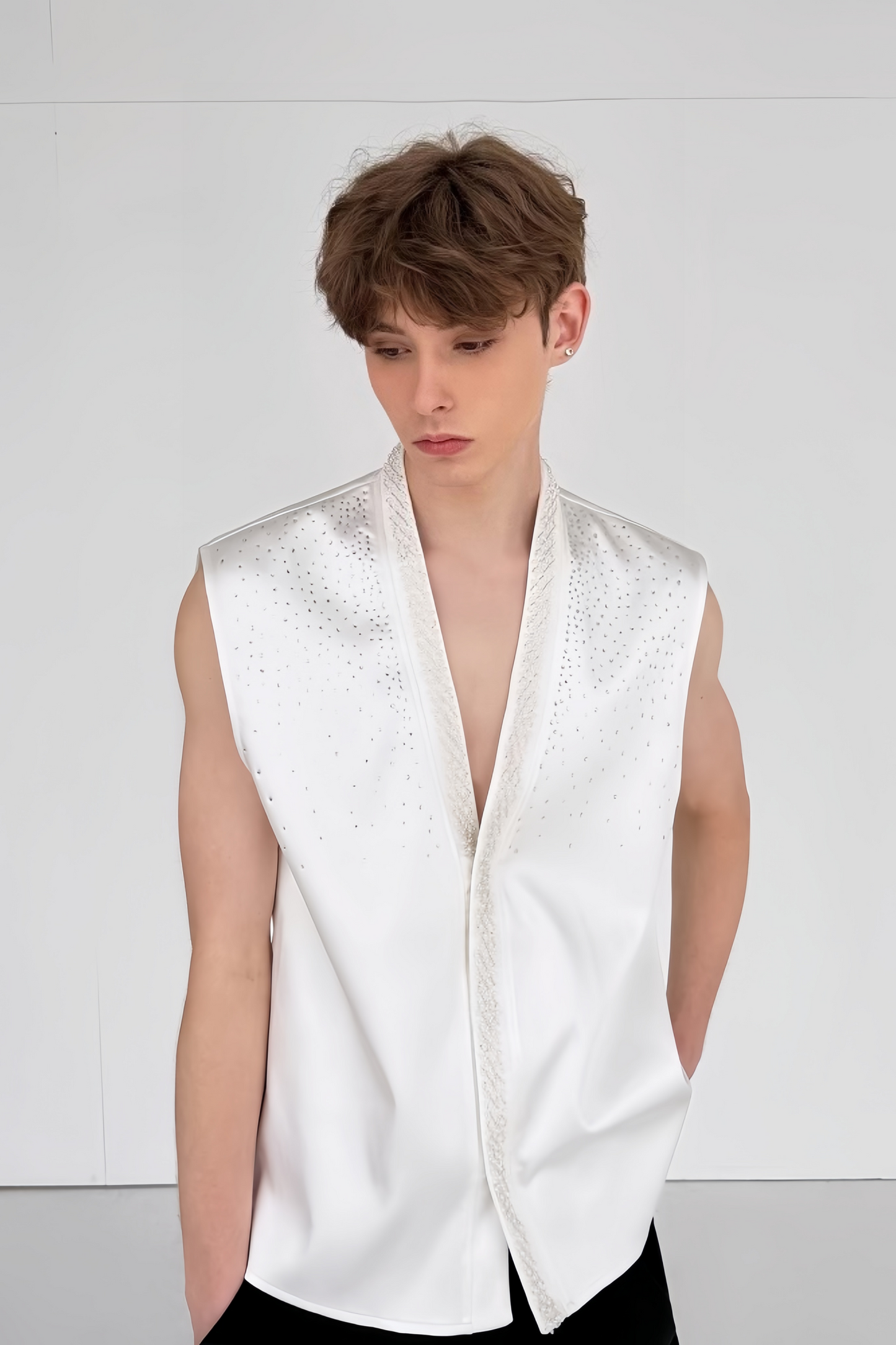 Lyam white faux-pearl embellishment vest