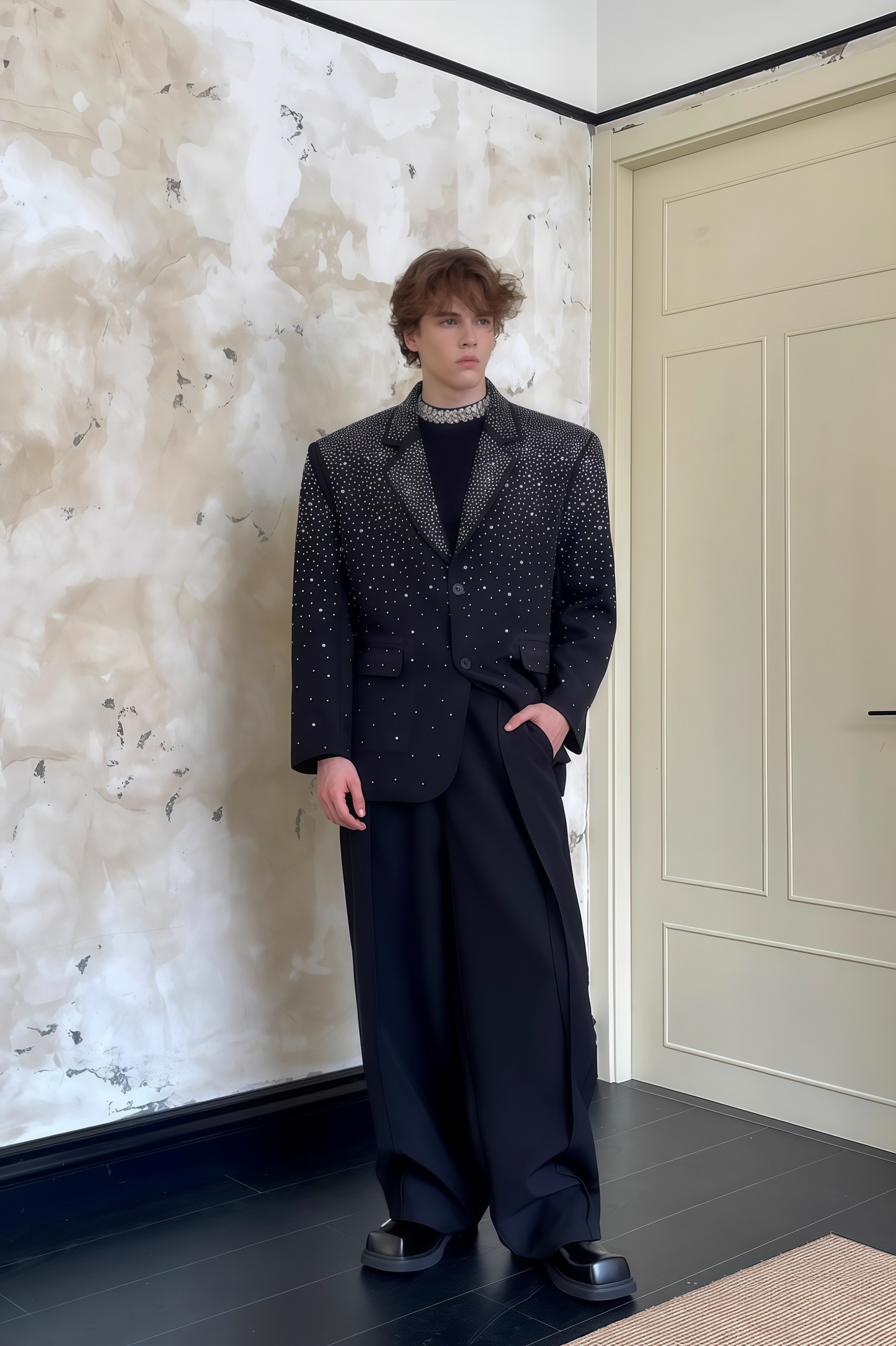 Enzo black crystal-embellished blazer