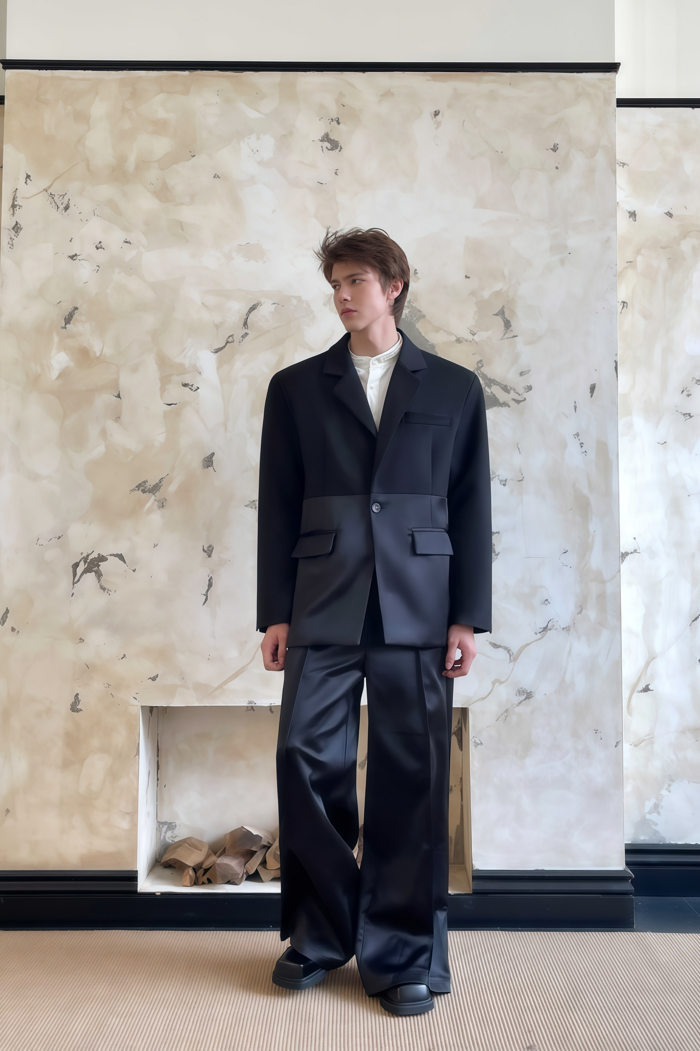 Magnus black patchwork suit