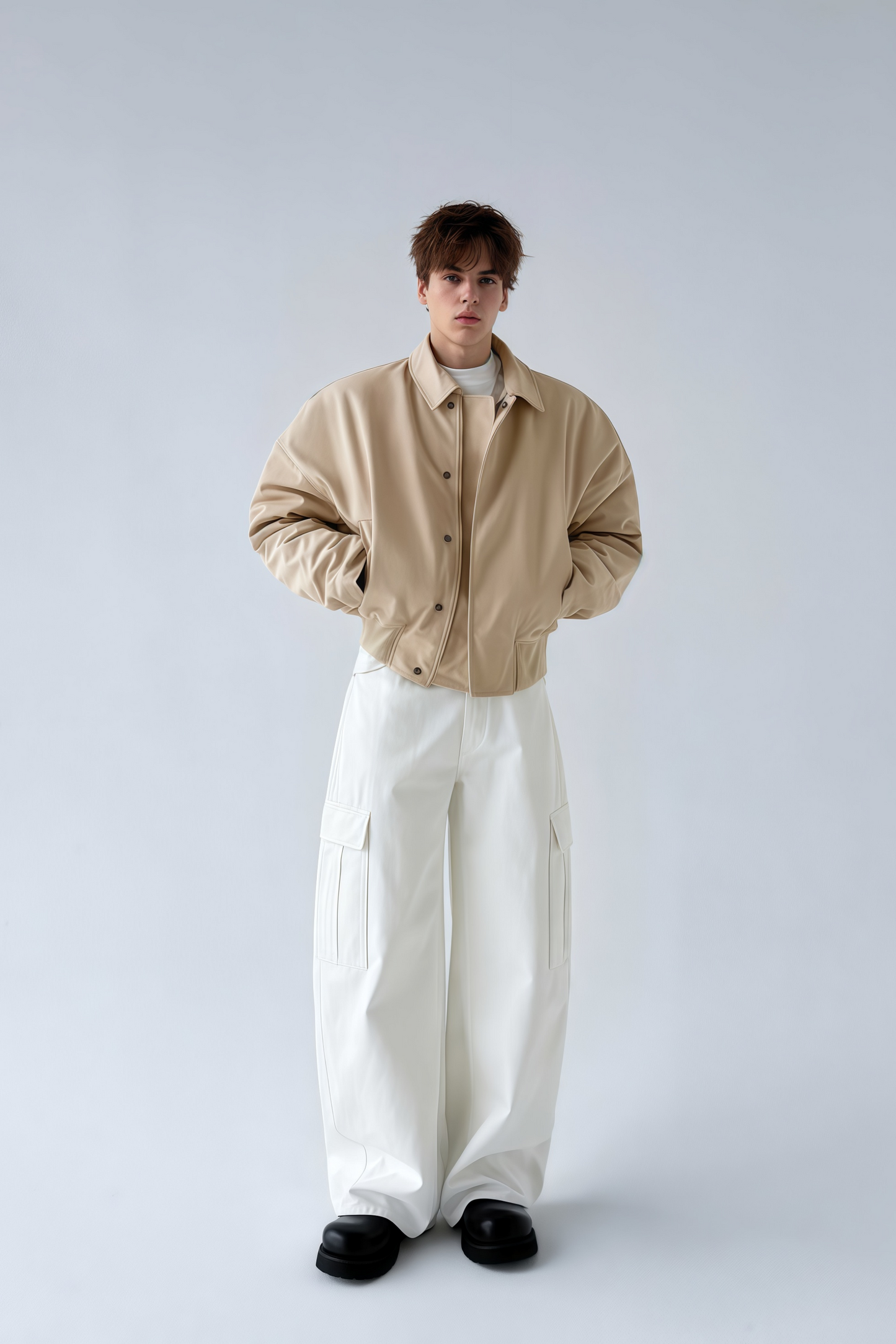 Thor khaki cinched-waist cropped cotton jacket