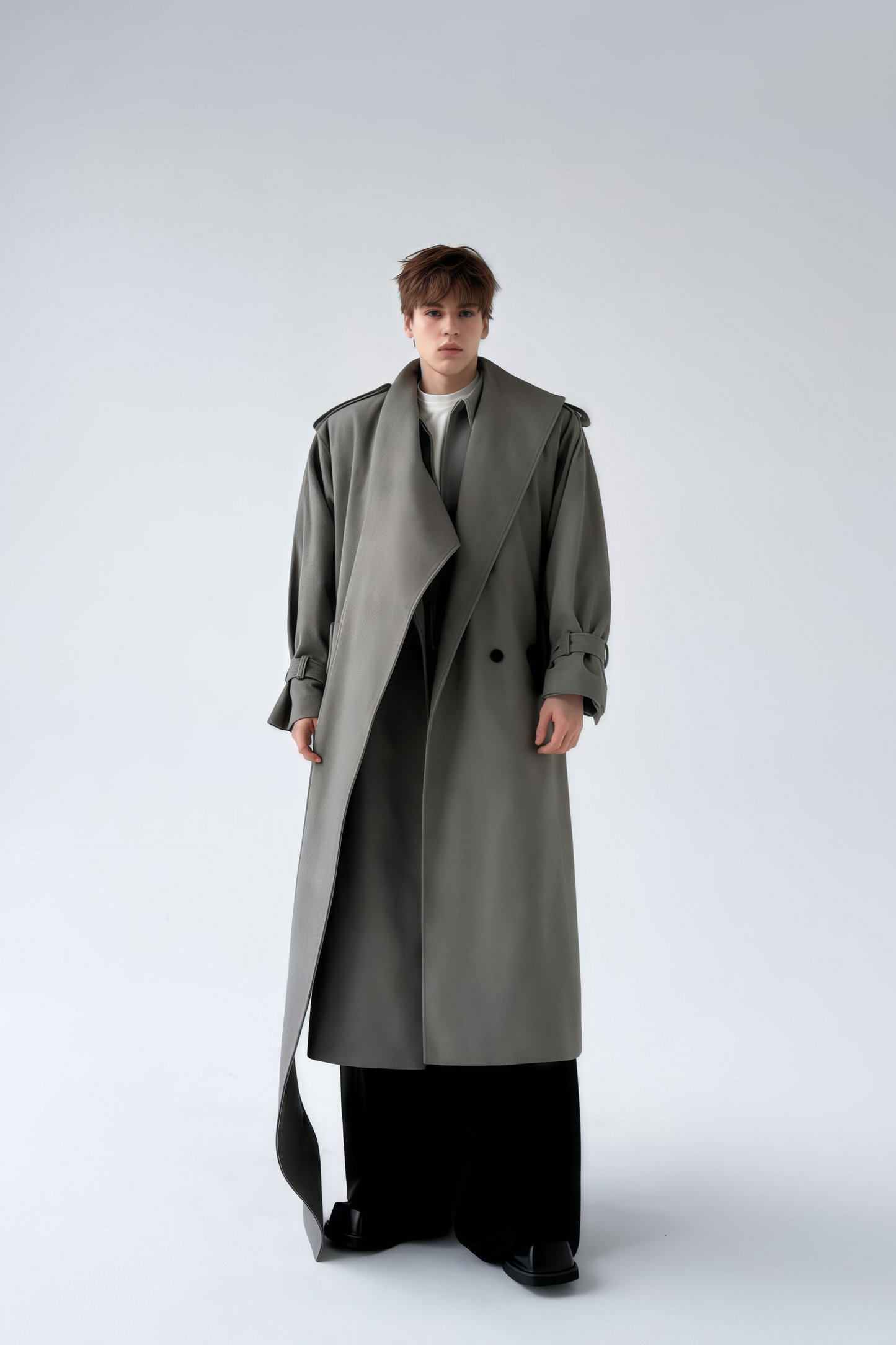 Soren gray multi-way-scarf maxi coat