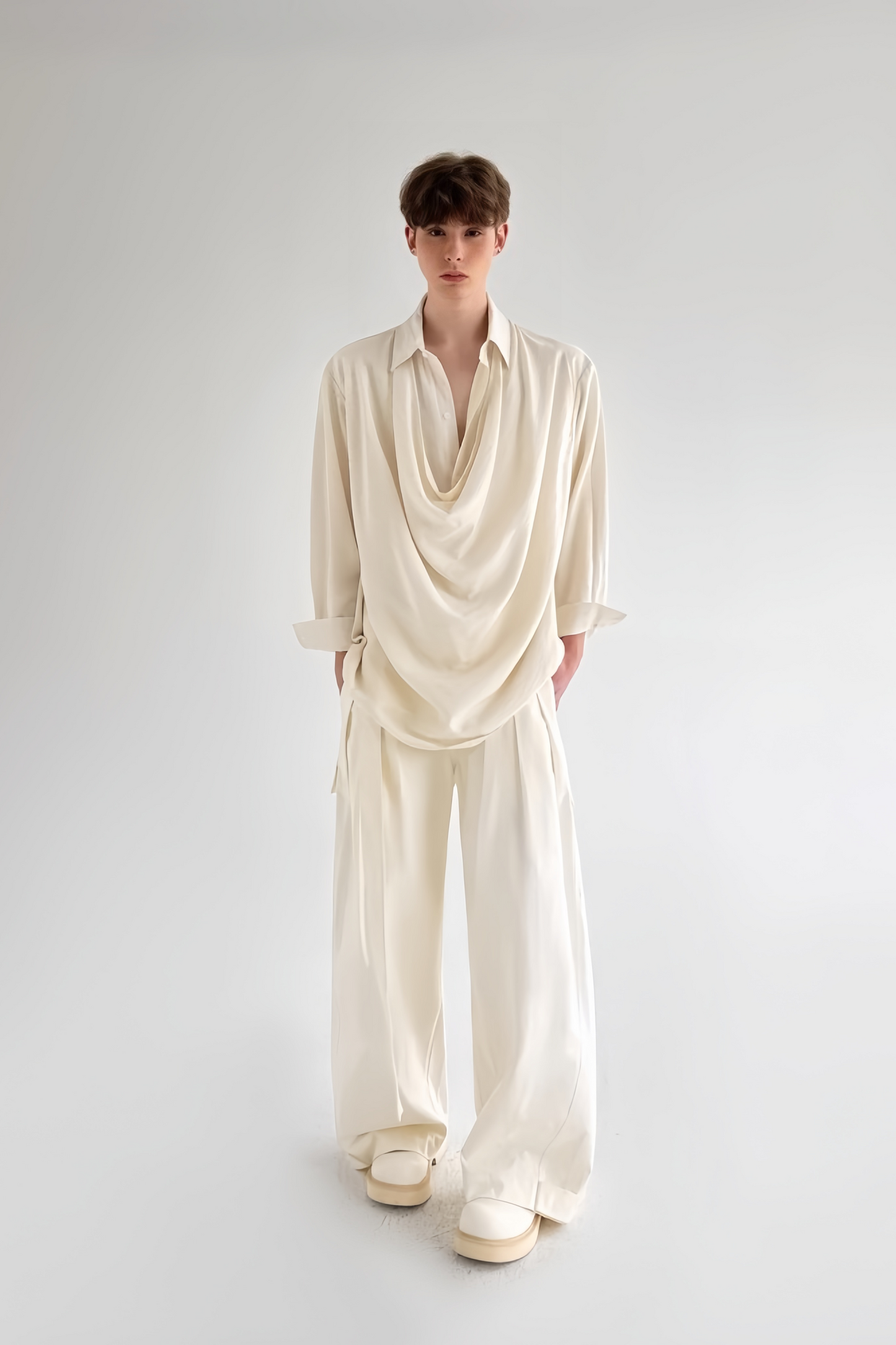 Ibrahim white cowl-neck shirt