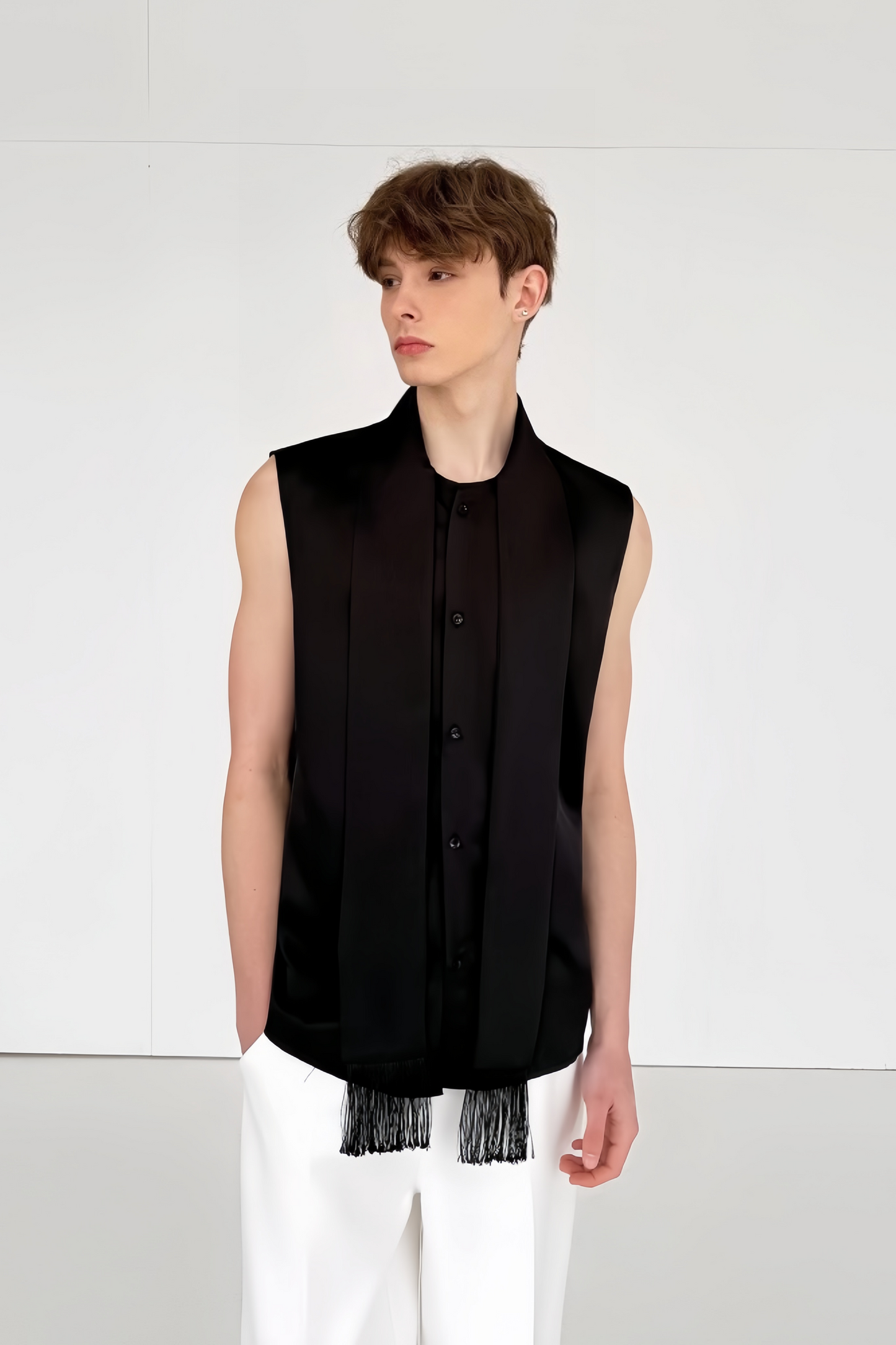 Marius black tassel-tie detail vest