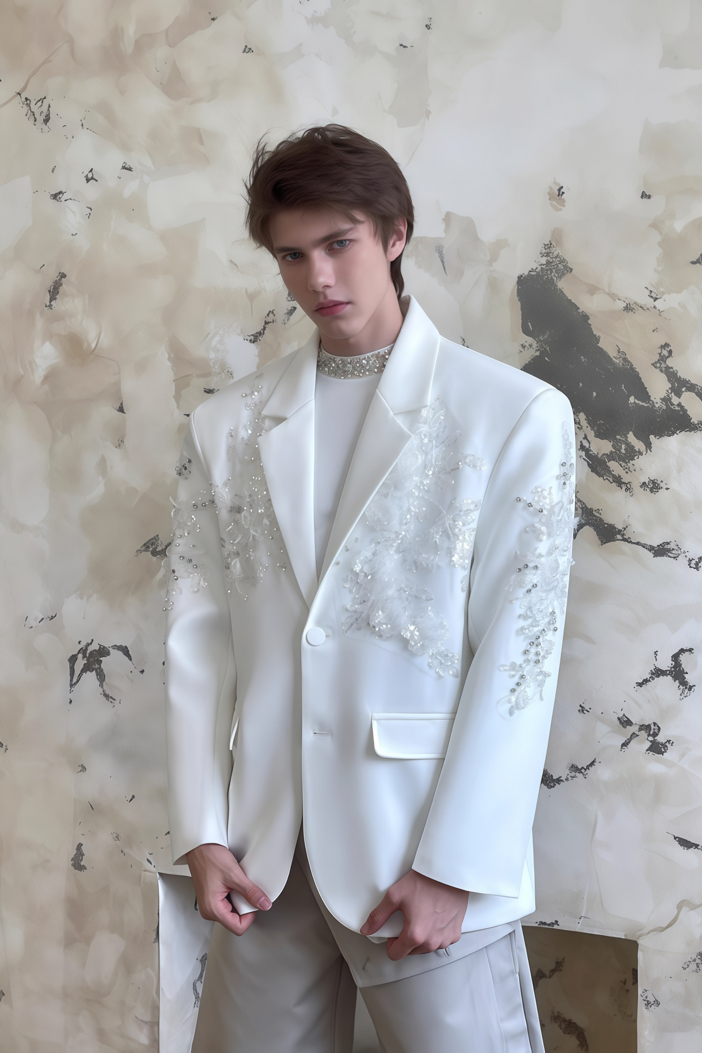 Dante white crystal-embellished floral blazer