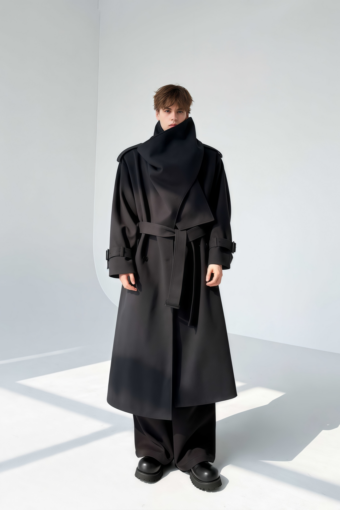 Soren black multi-way-scarf maxi coat