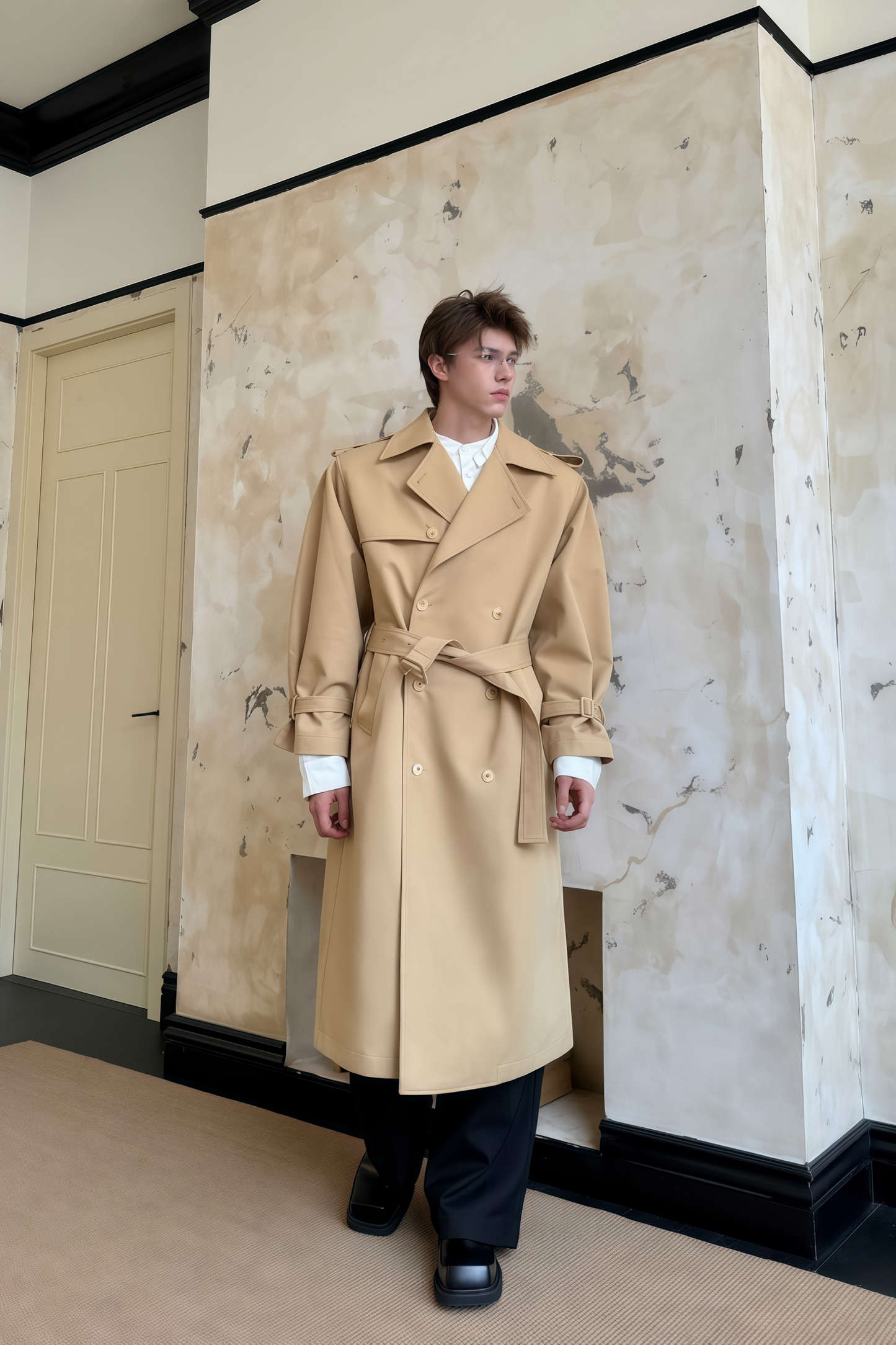 Jean khaki double-breasted trench coat