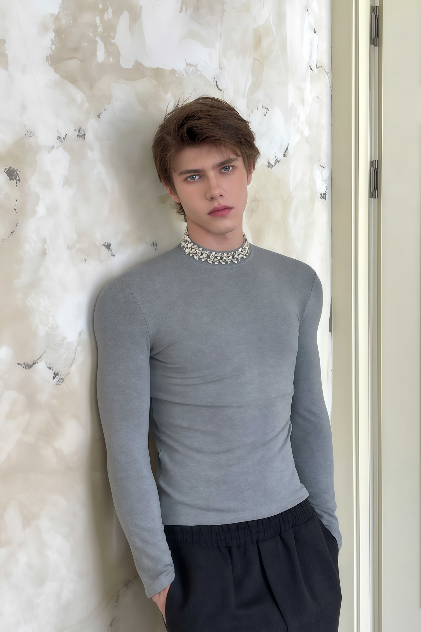 Jules gray crystal-embellished long-sleeve T-shirt