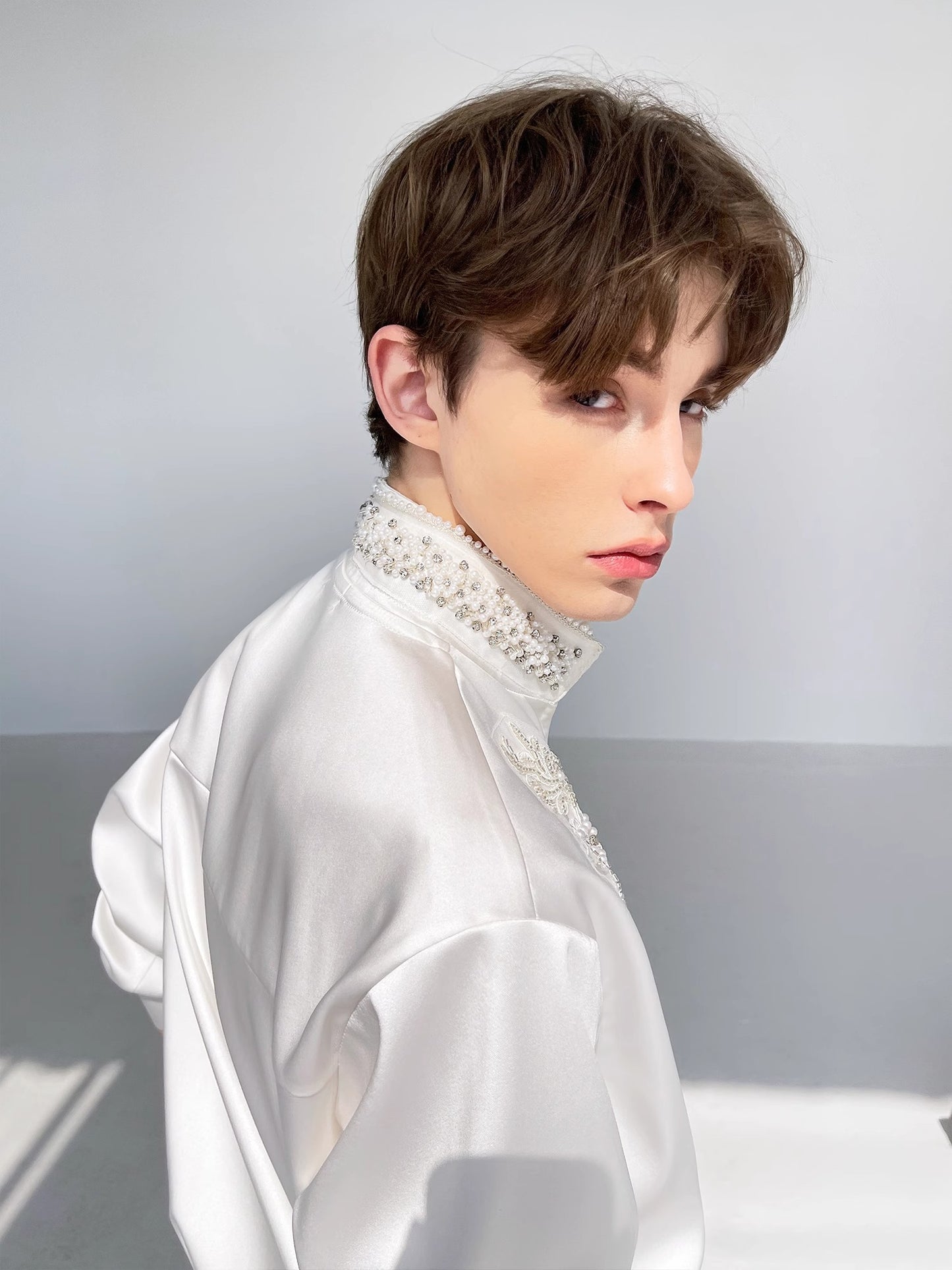 Lou white floral sequin-embellishment shirt