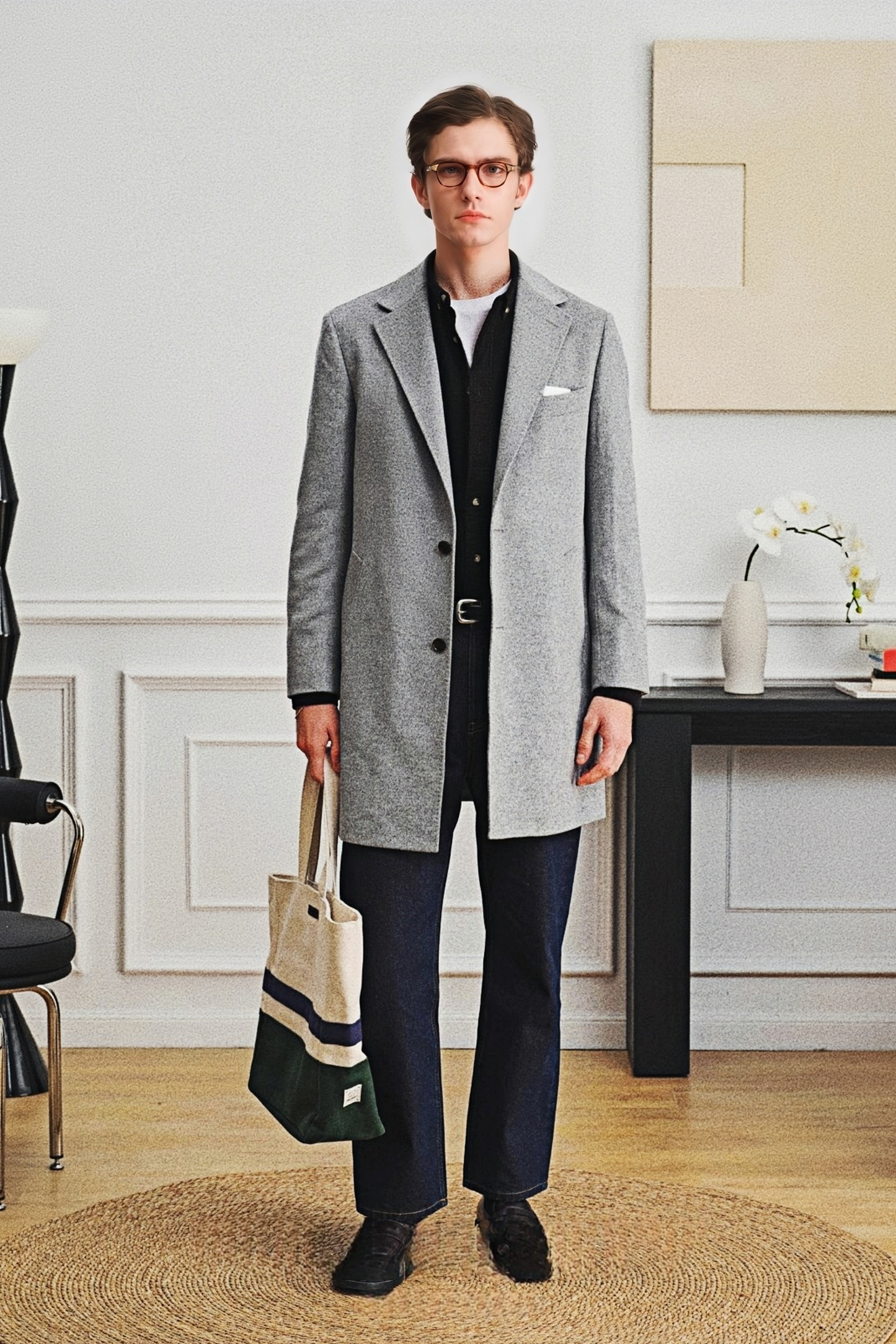 Raphaël light-gray midi coat