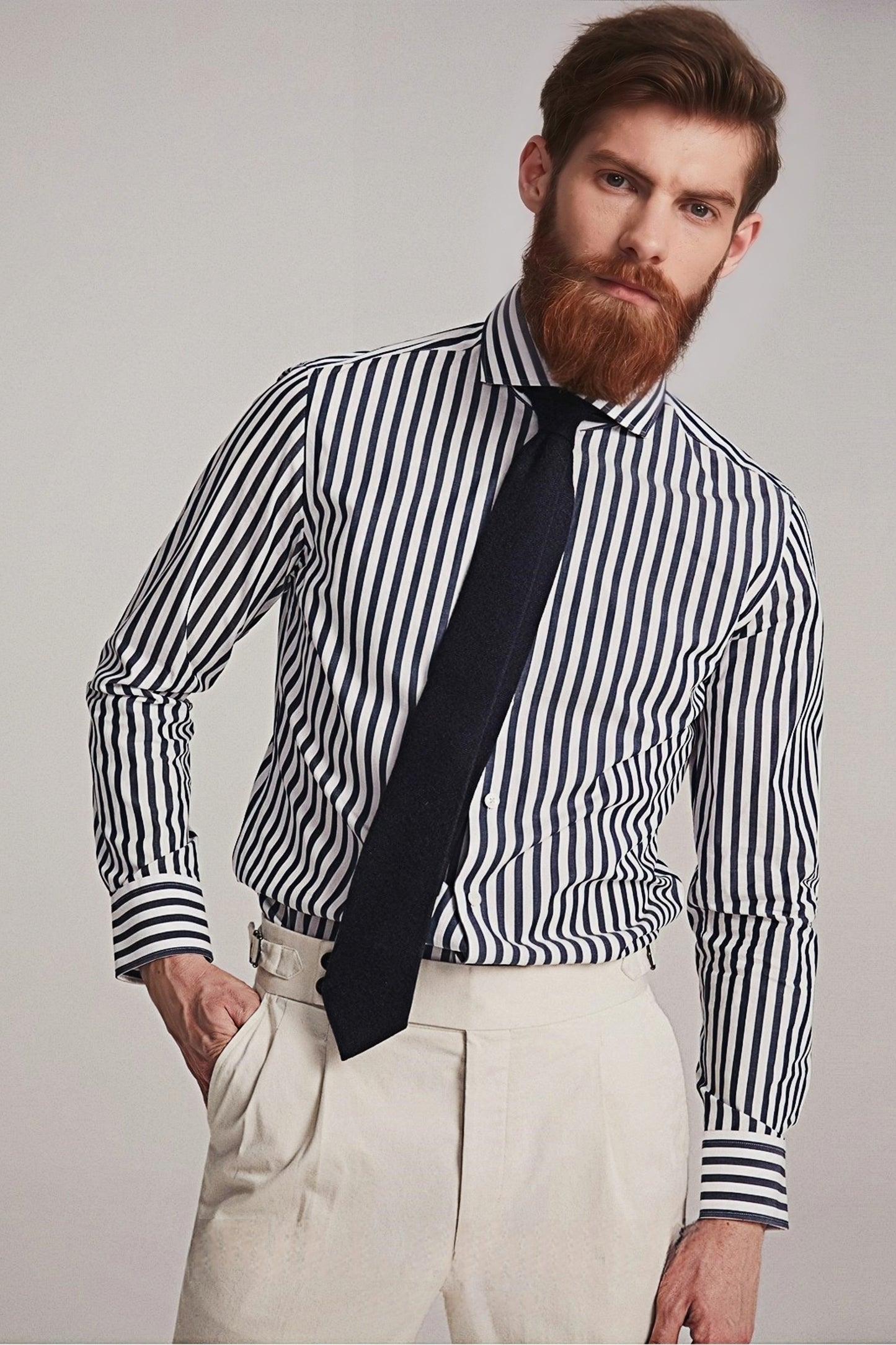 Edward navy-blue stripe-pattern shirt