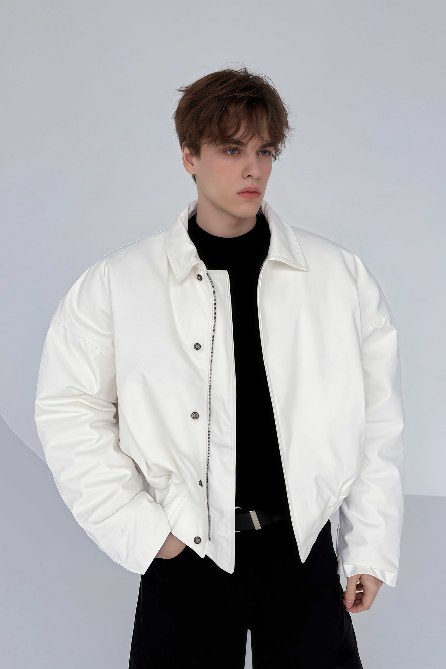 Thor white cinched-waist cropped cotton jacket