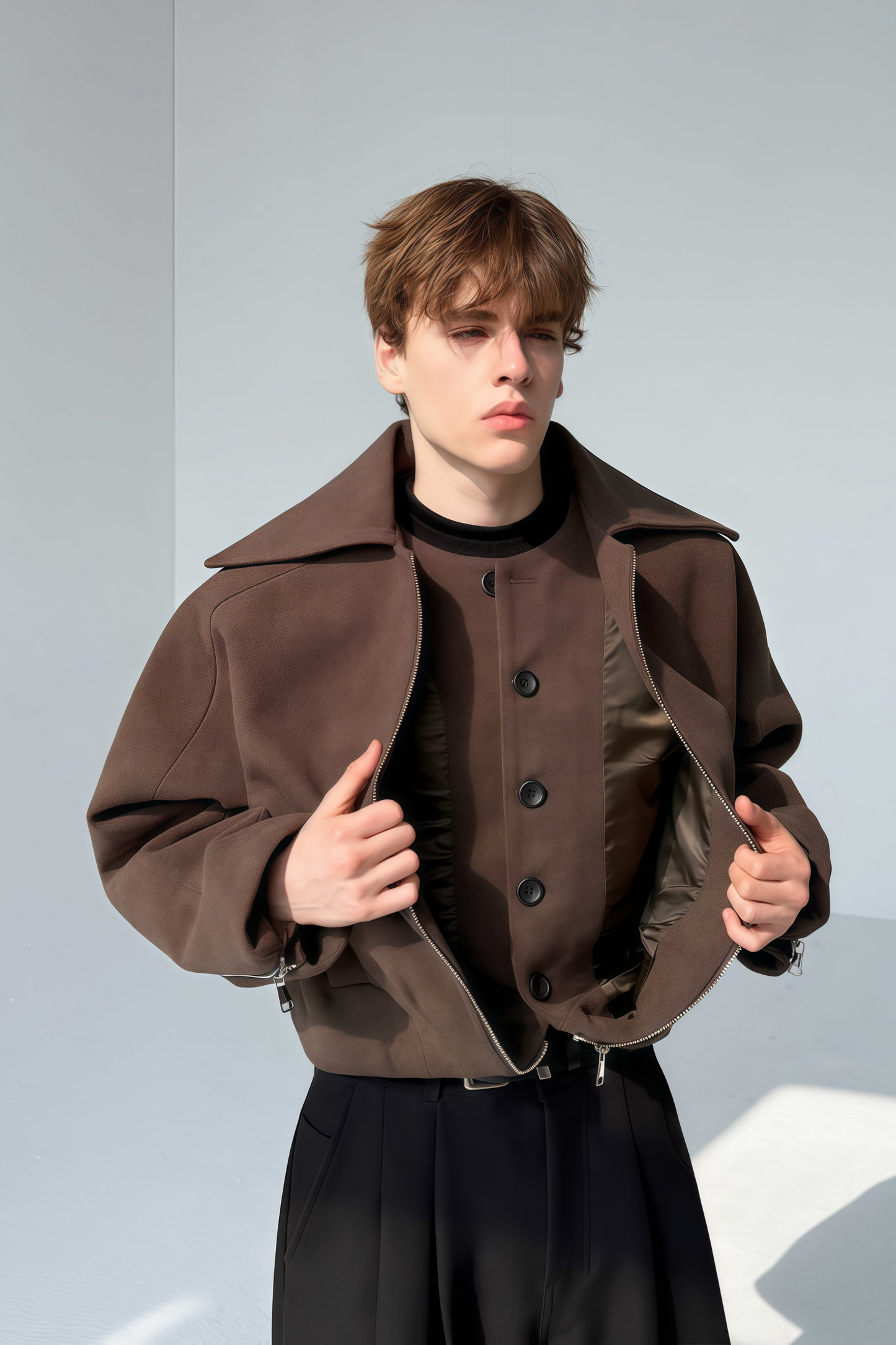 Raven brown mock two-piece jacket