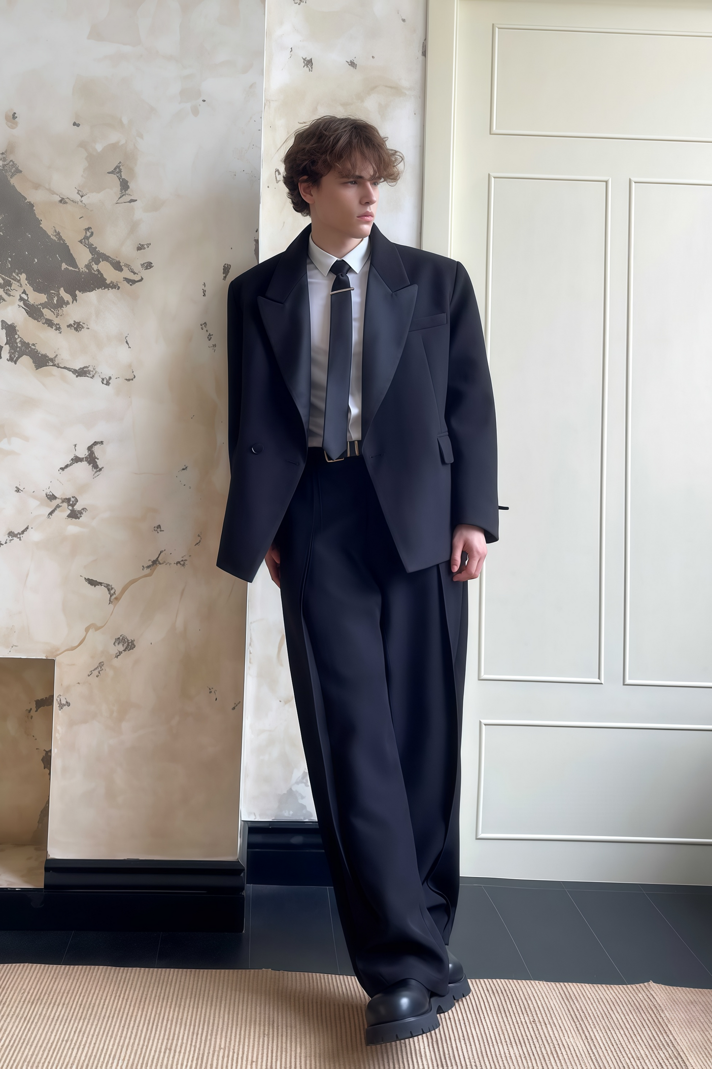 Thaddeus black peak-lapel single-breasted blazer