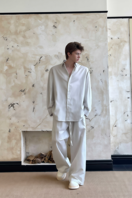 Cyrus white striped shirt & trousers matching set