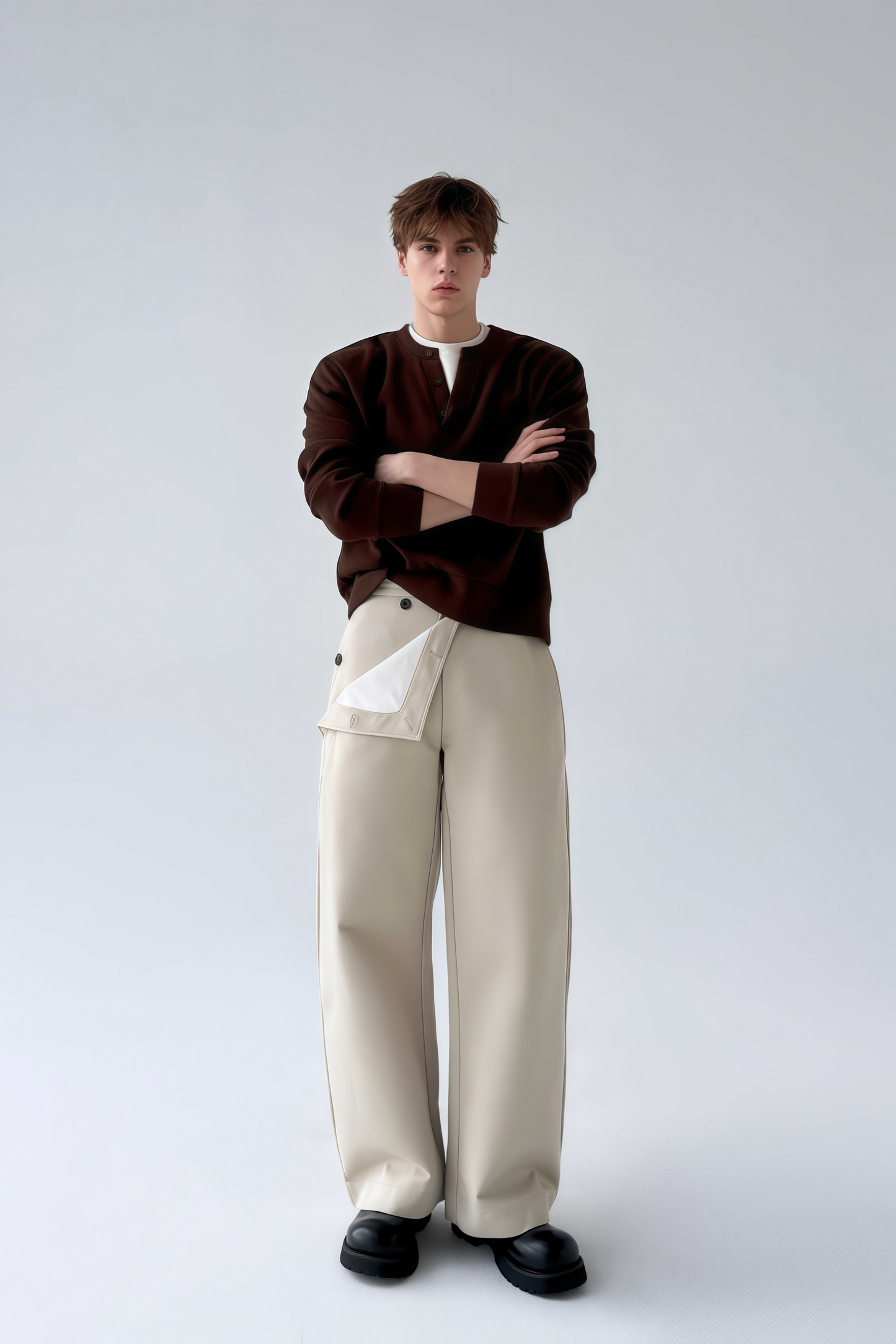 Théo brown mock two-piece sweatshirt