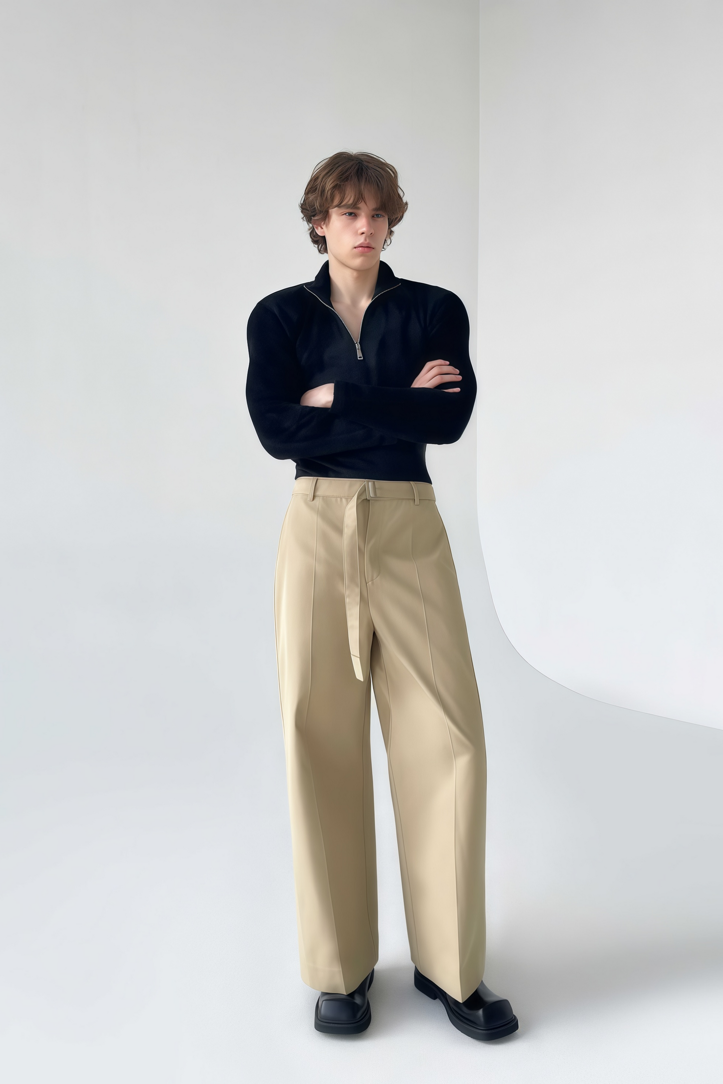 بنطلون واسع الساق من آدم باللون الكاكي