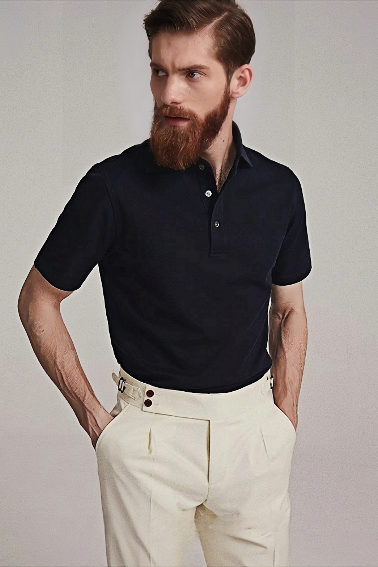 قميص بولو قطني أزرق داكن من Yves