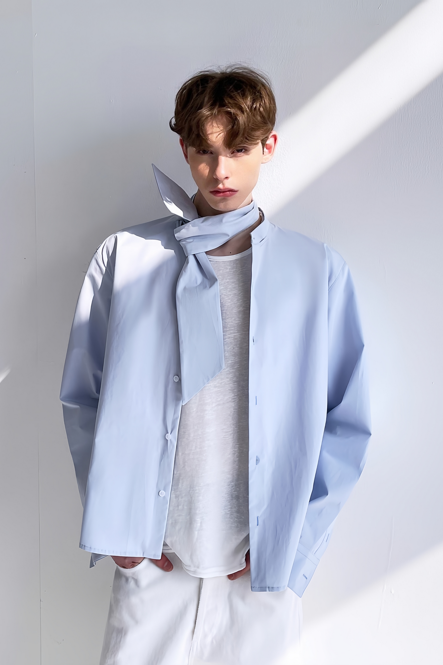 Samuel blue tie-strap collar shirt