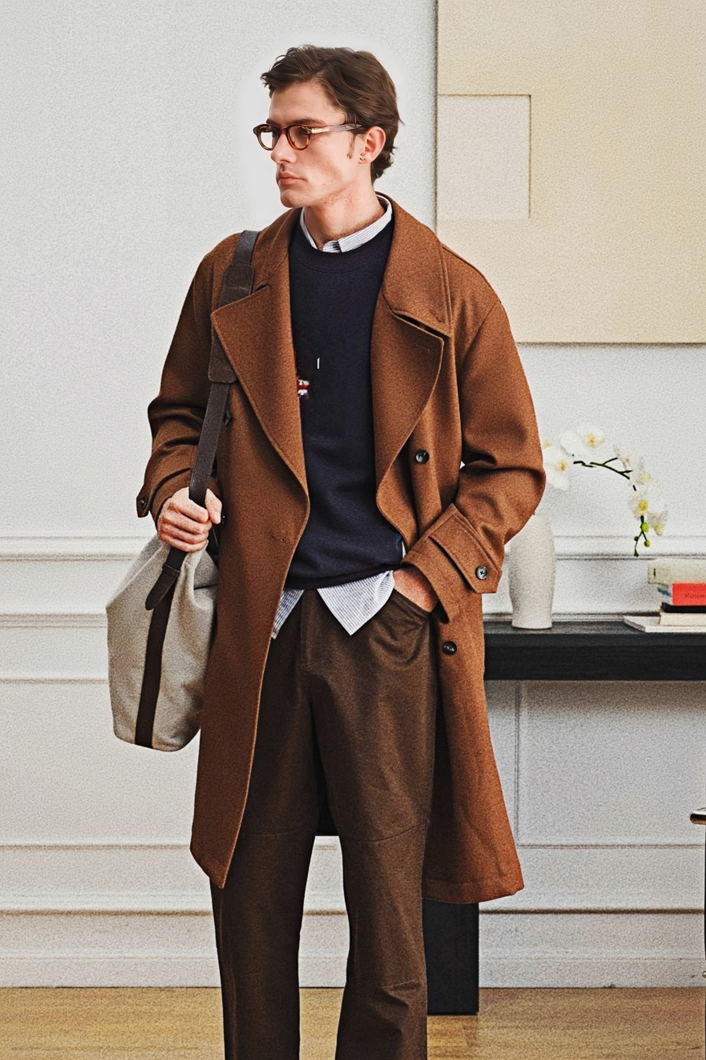 معطف بنديكت بني متوسط الطول