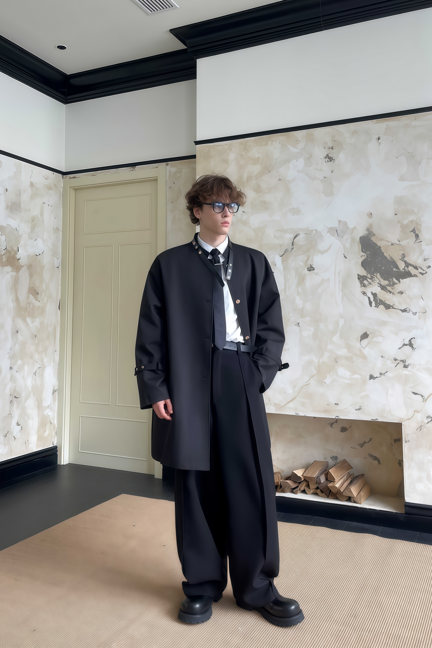 Raphaël black belt-buckle-detail midi coat