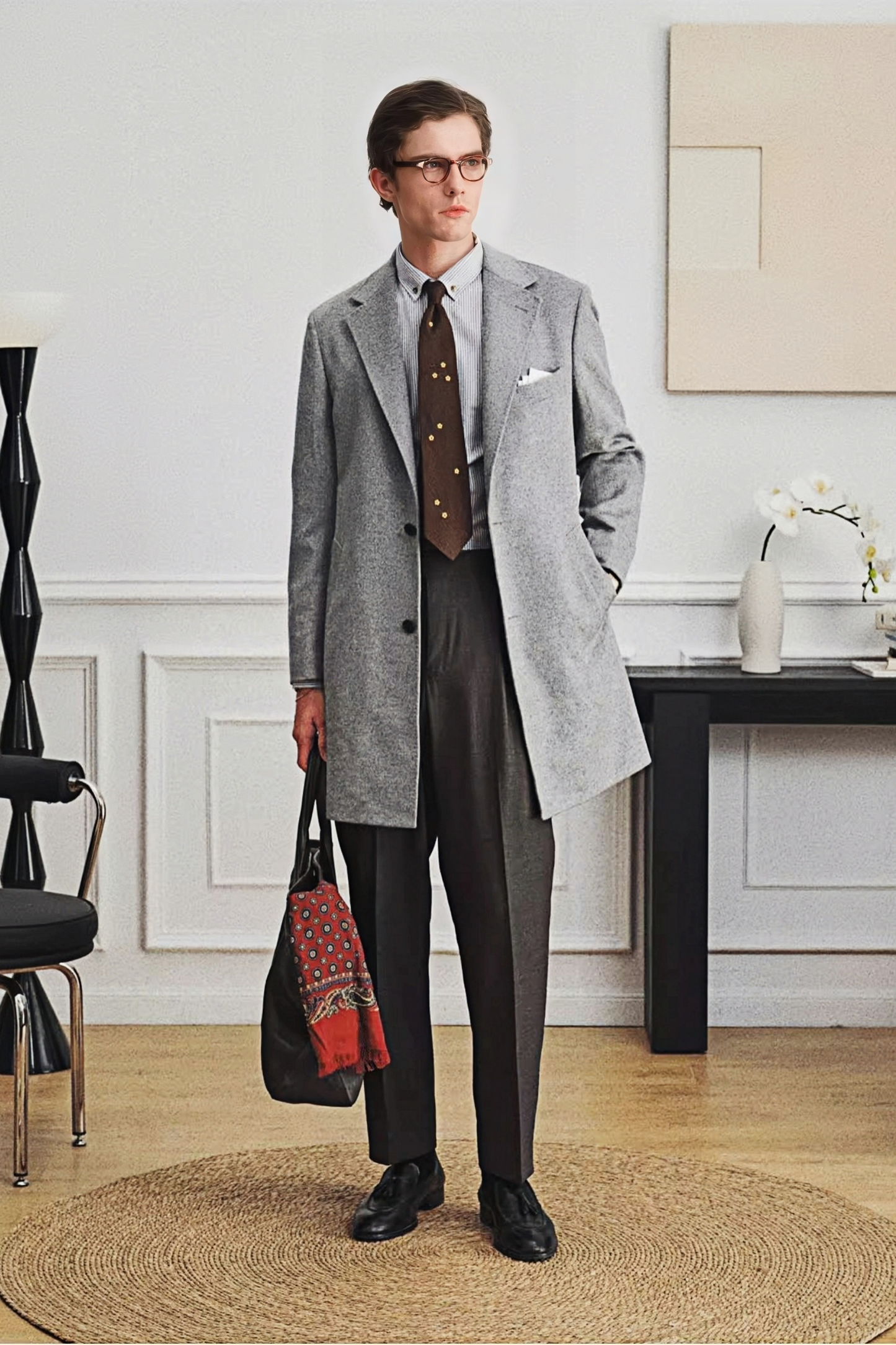 Raphaël light-gray midi coat