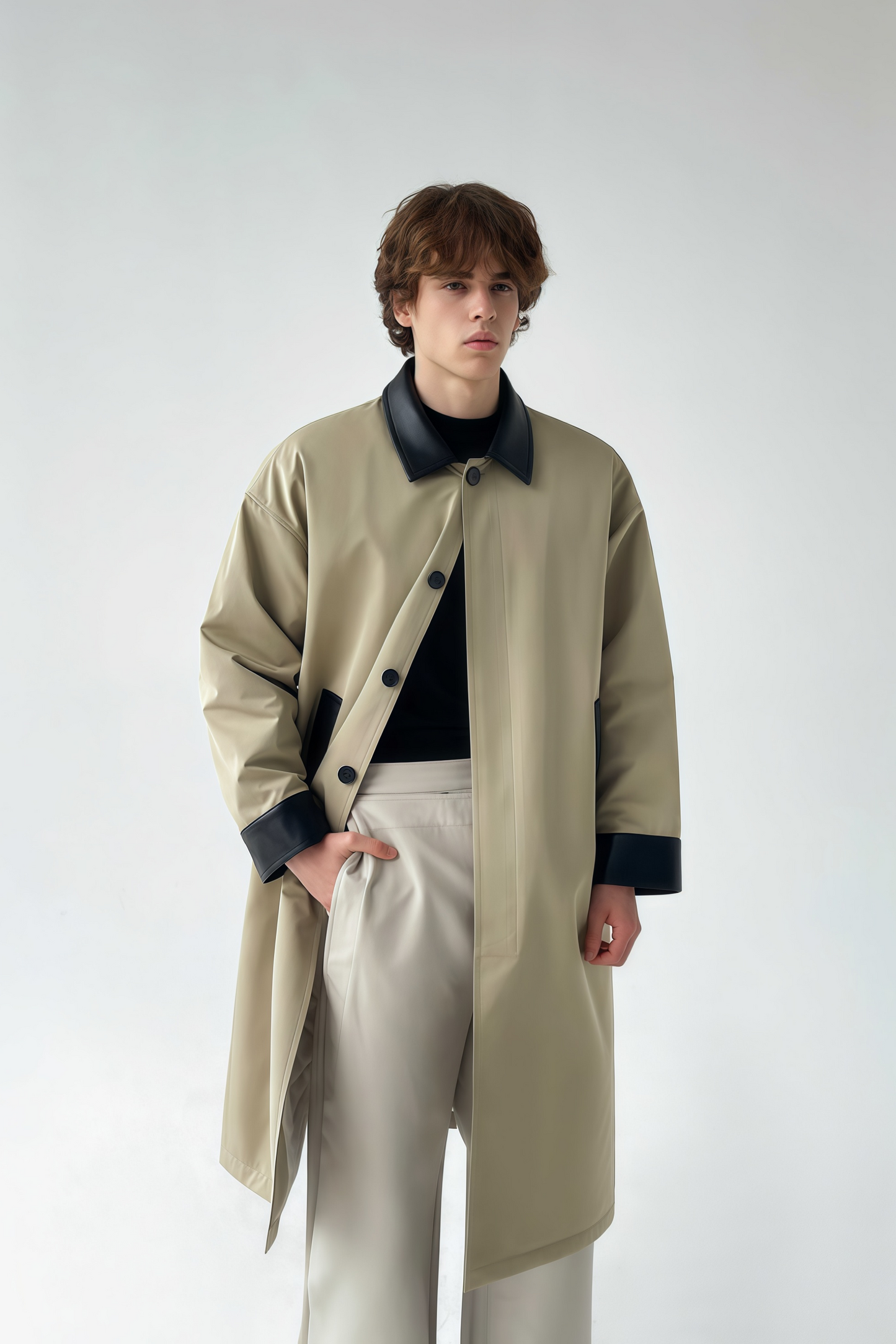 Lucien contrast-color patchwork midi coat