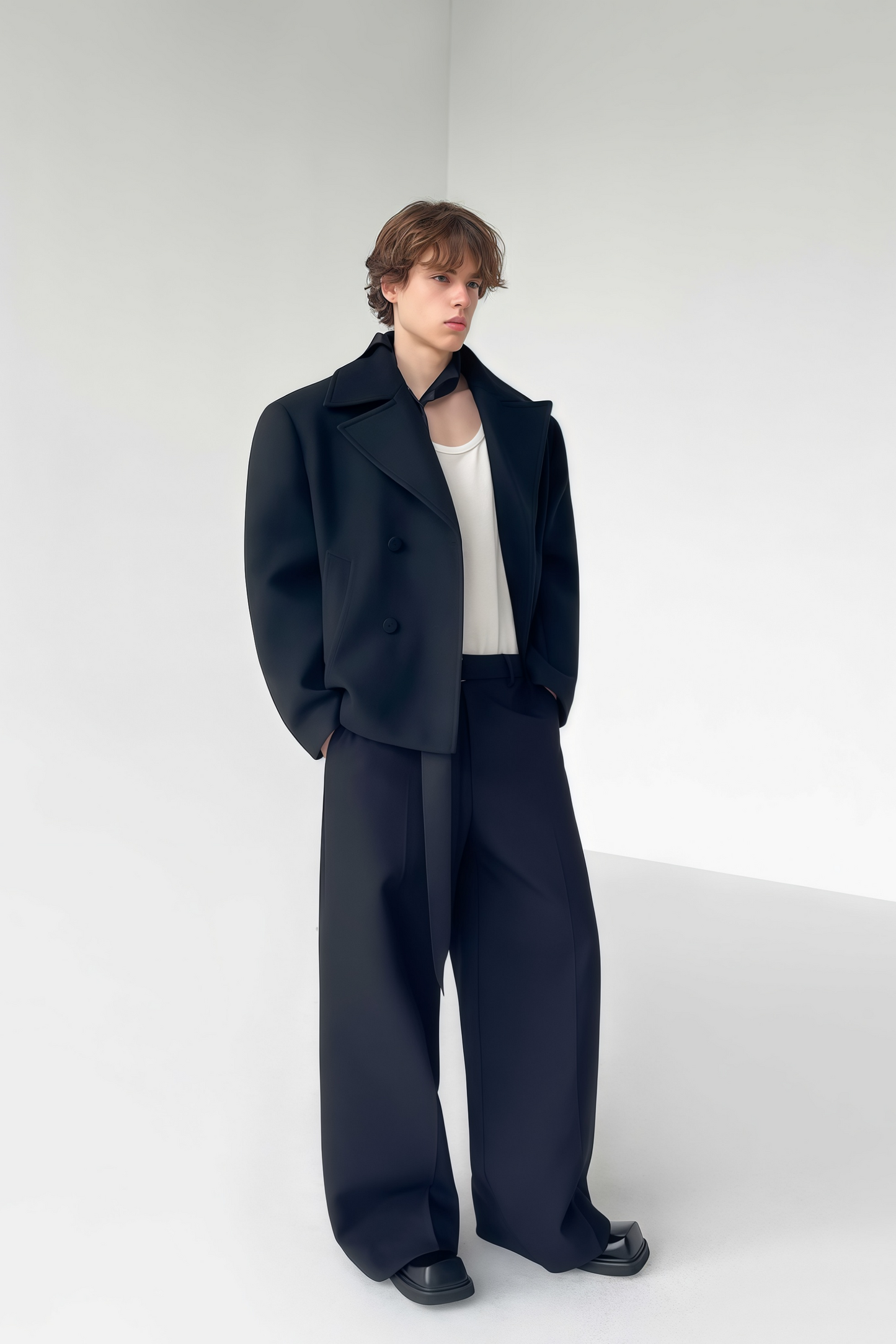 Simon black double-breasted cropped jacket