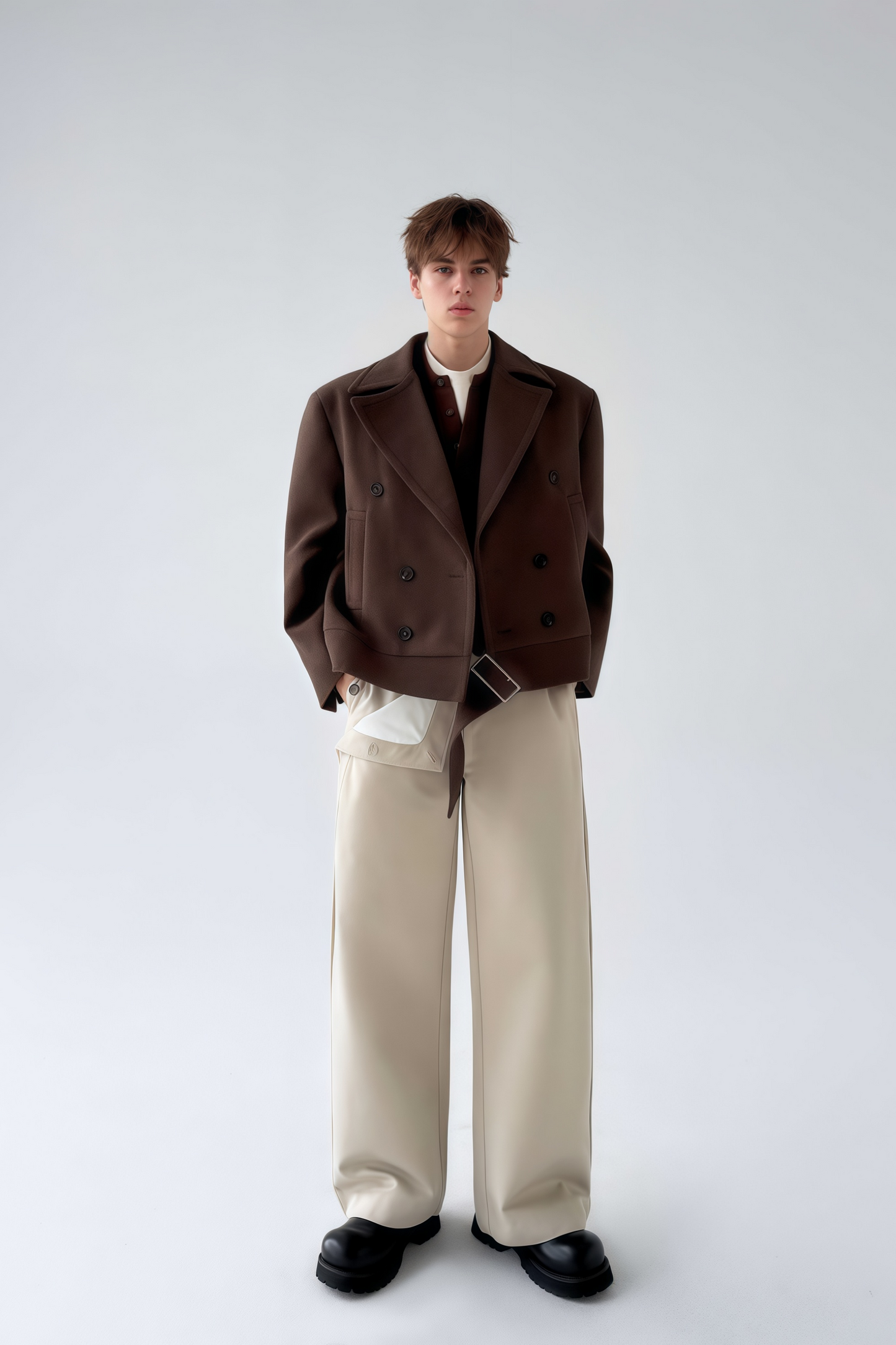 Ravi brown double-breasted cropped jacket