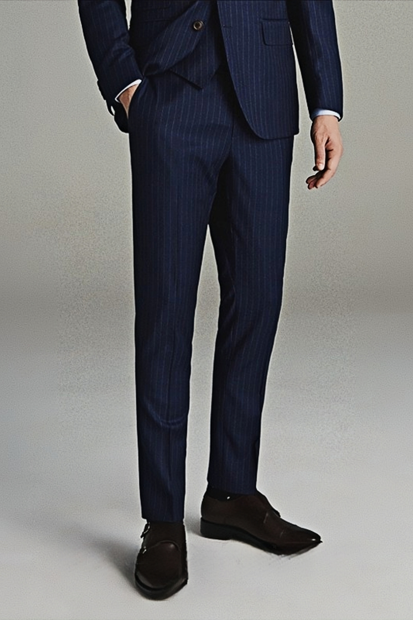 Peregrine navy-blue stripe-pattern trousers