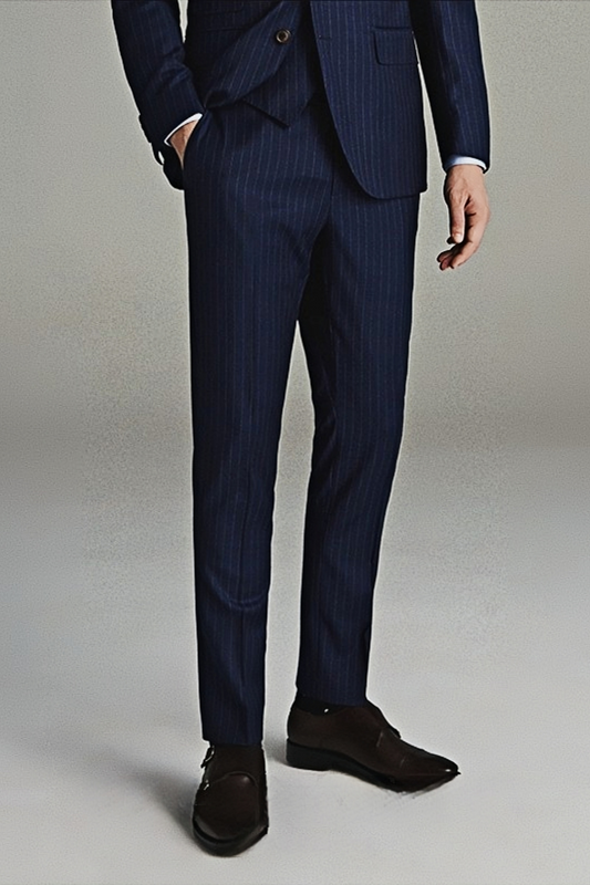 Peregrine navy-blue stripe-pattern trousers