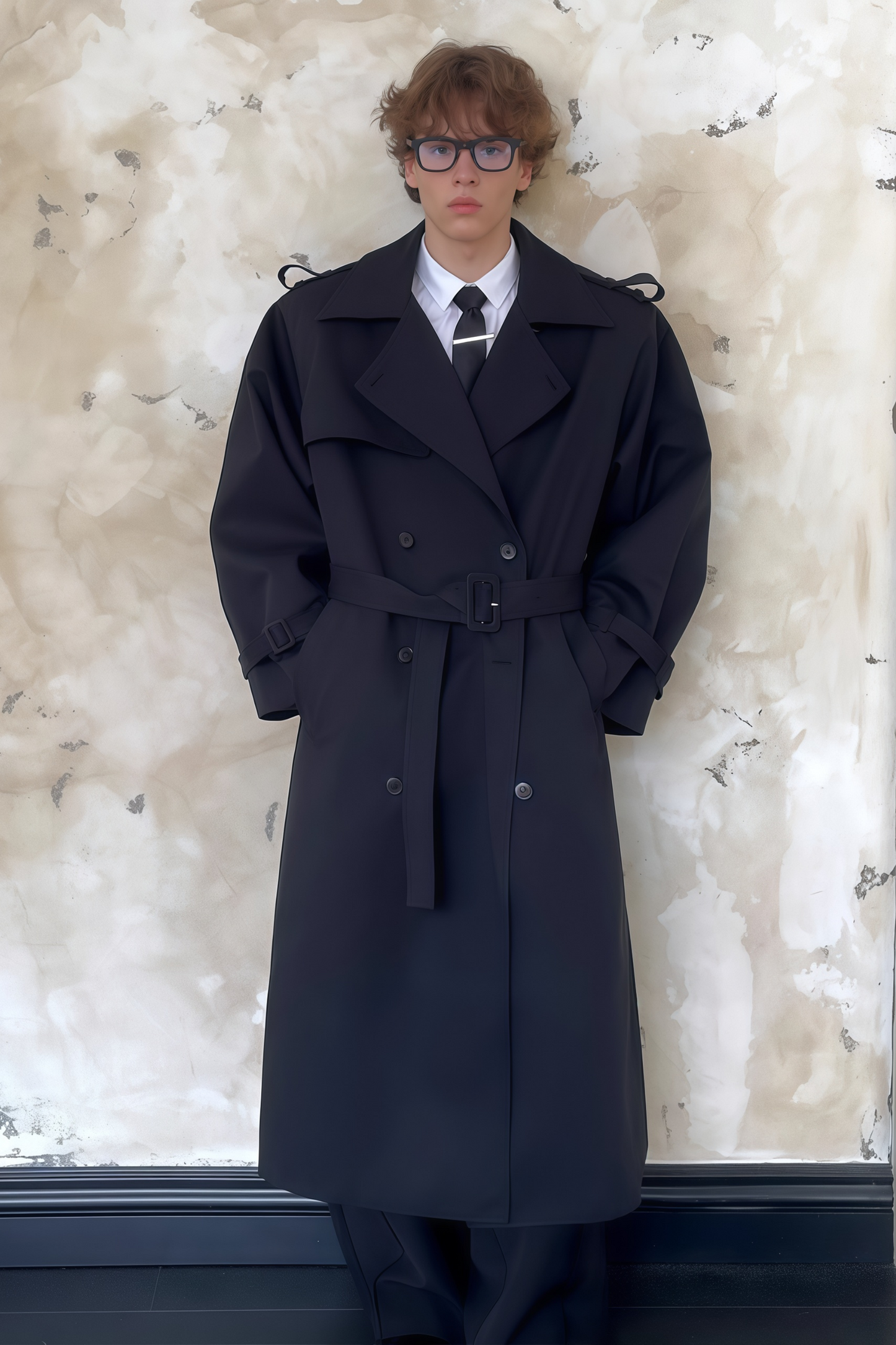 Jean black double-breasted trench coat