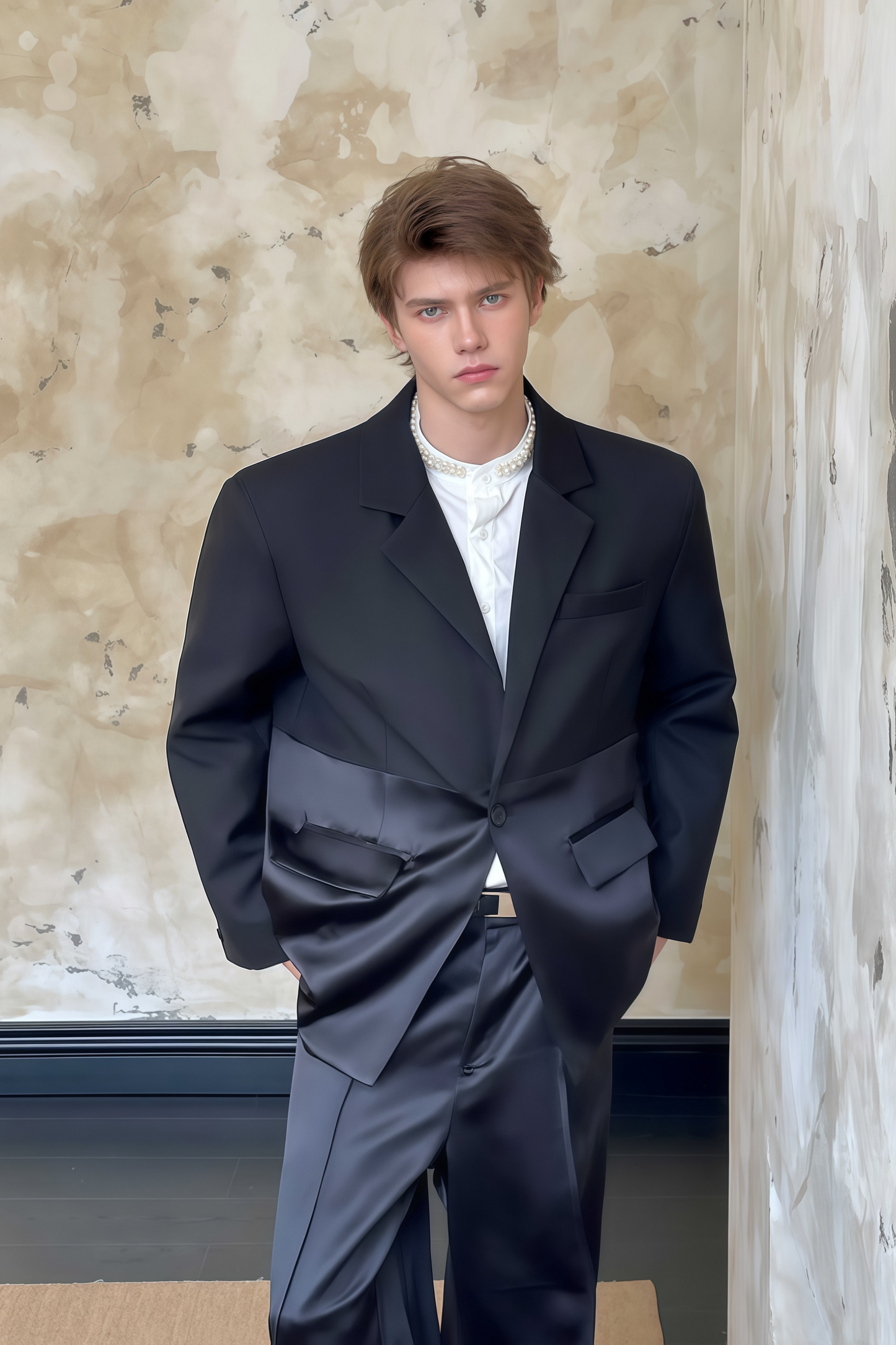 Magnus black patchwork suit