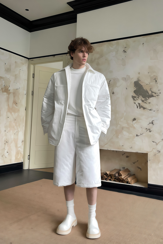 Finn white cotton jacket & shorts matching set