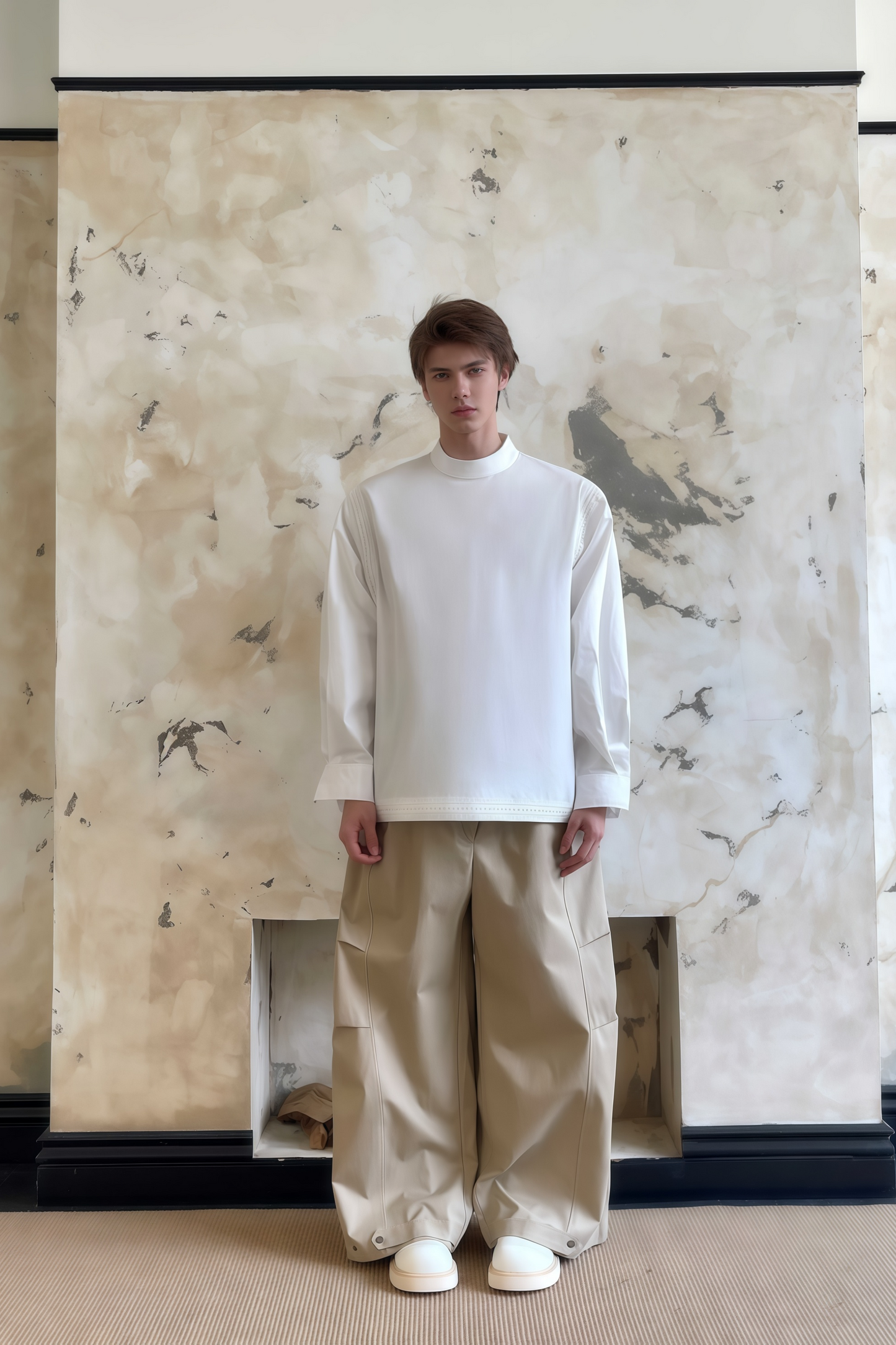 Elliot white tape-patchwork crew-neck shirt