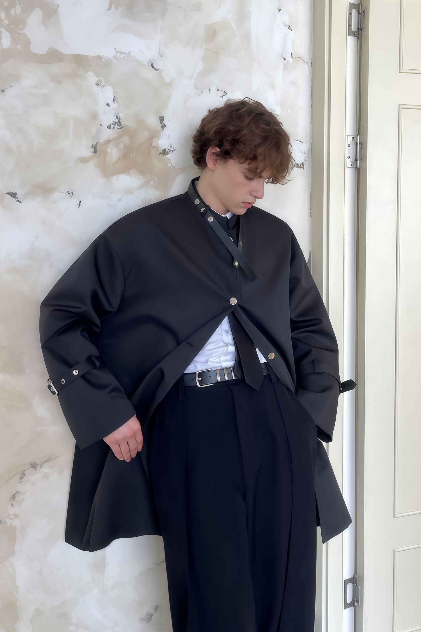 Raphaël black belt-buckle-detail midi coat