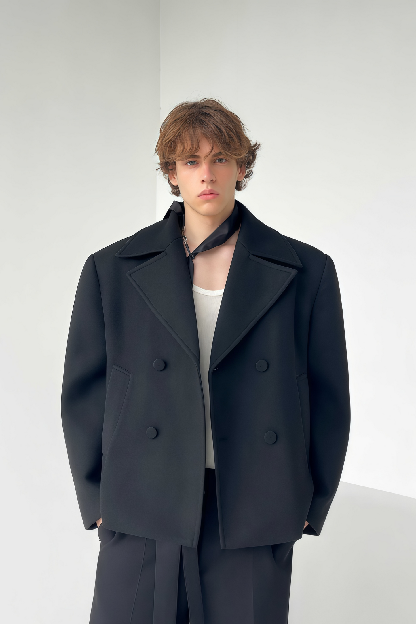 Simon black double-breasted cropped jacket