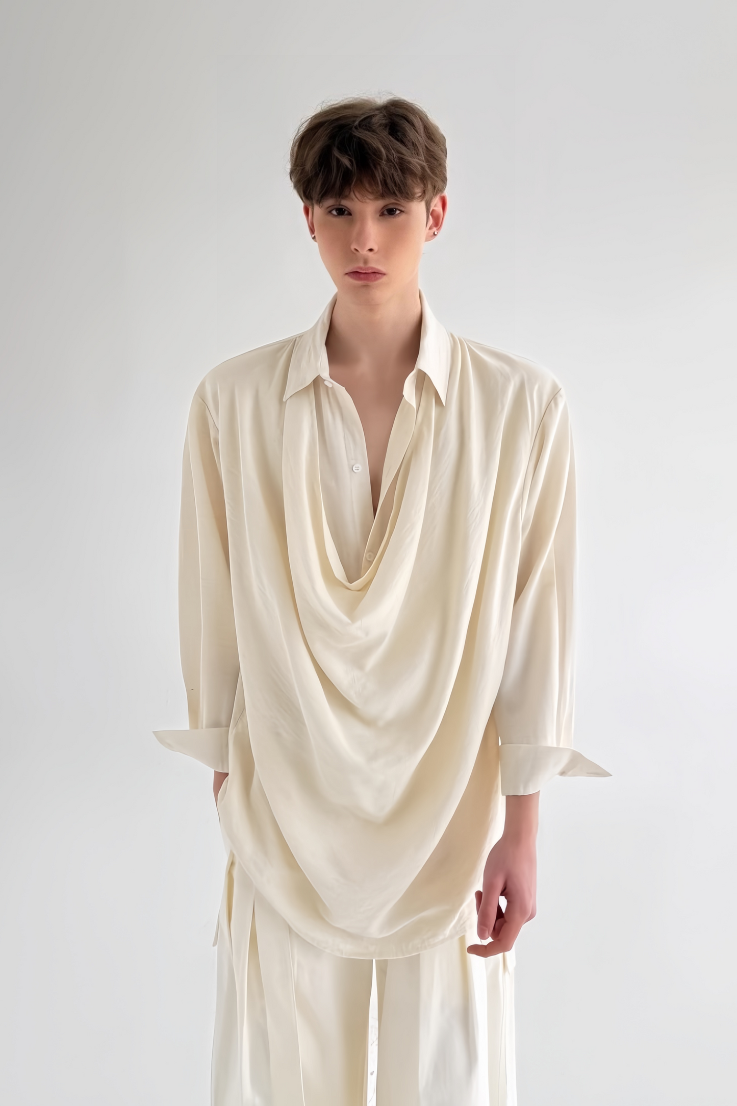 Ibrahim white cowl-neck shirt